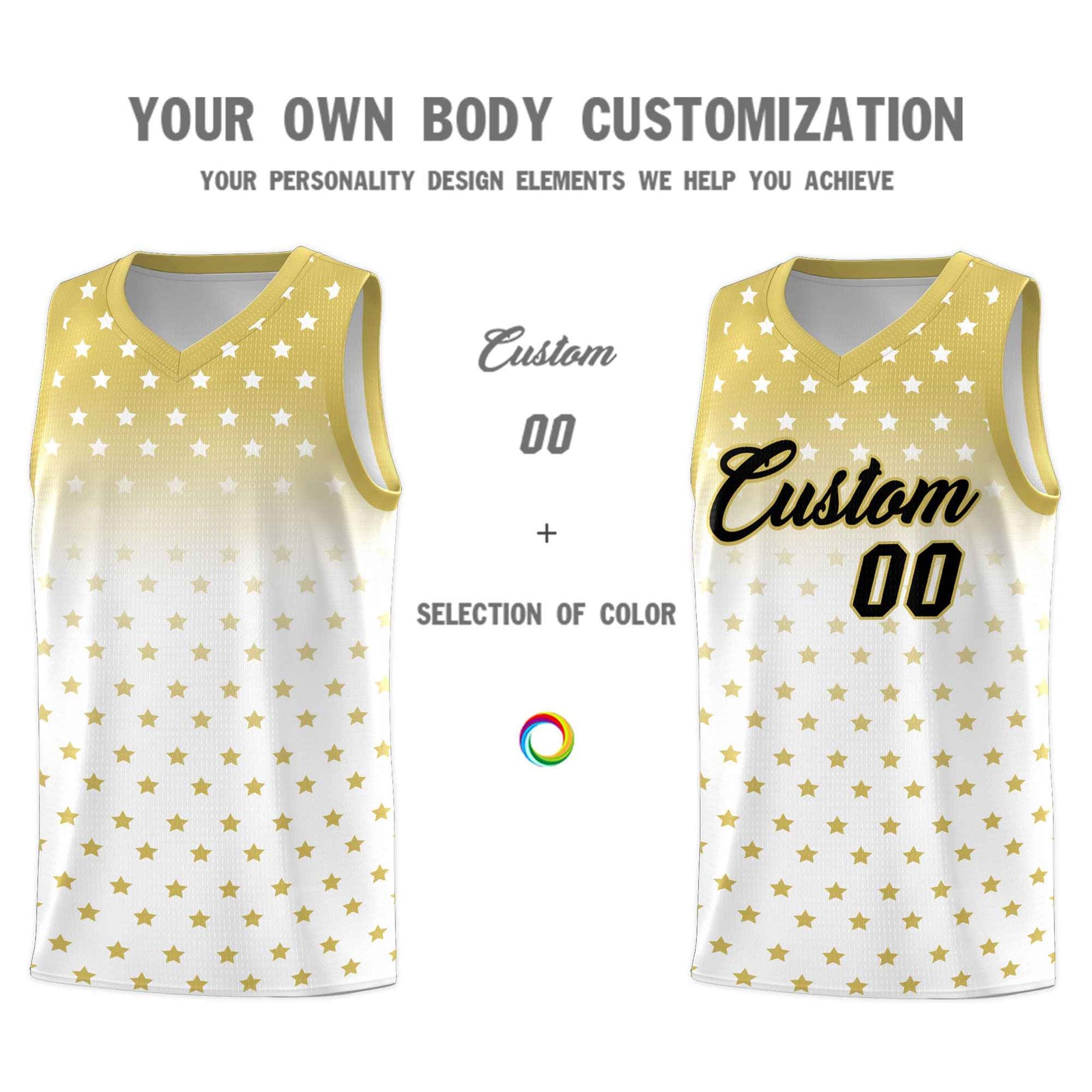 Custom Old Gold White Gradient Start Pattern Basketball Jersey Sets