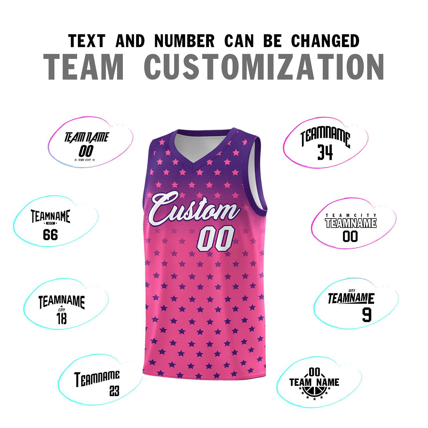Custom Purple Pink Gradient Start Pattern Basketball Jersey Sets