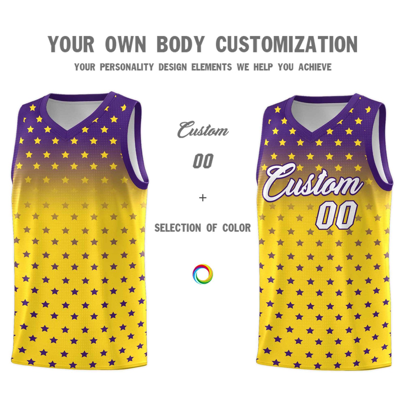 Custom Purple Gold Gradient Start Pattern Basketball Jersey Sets