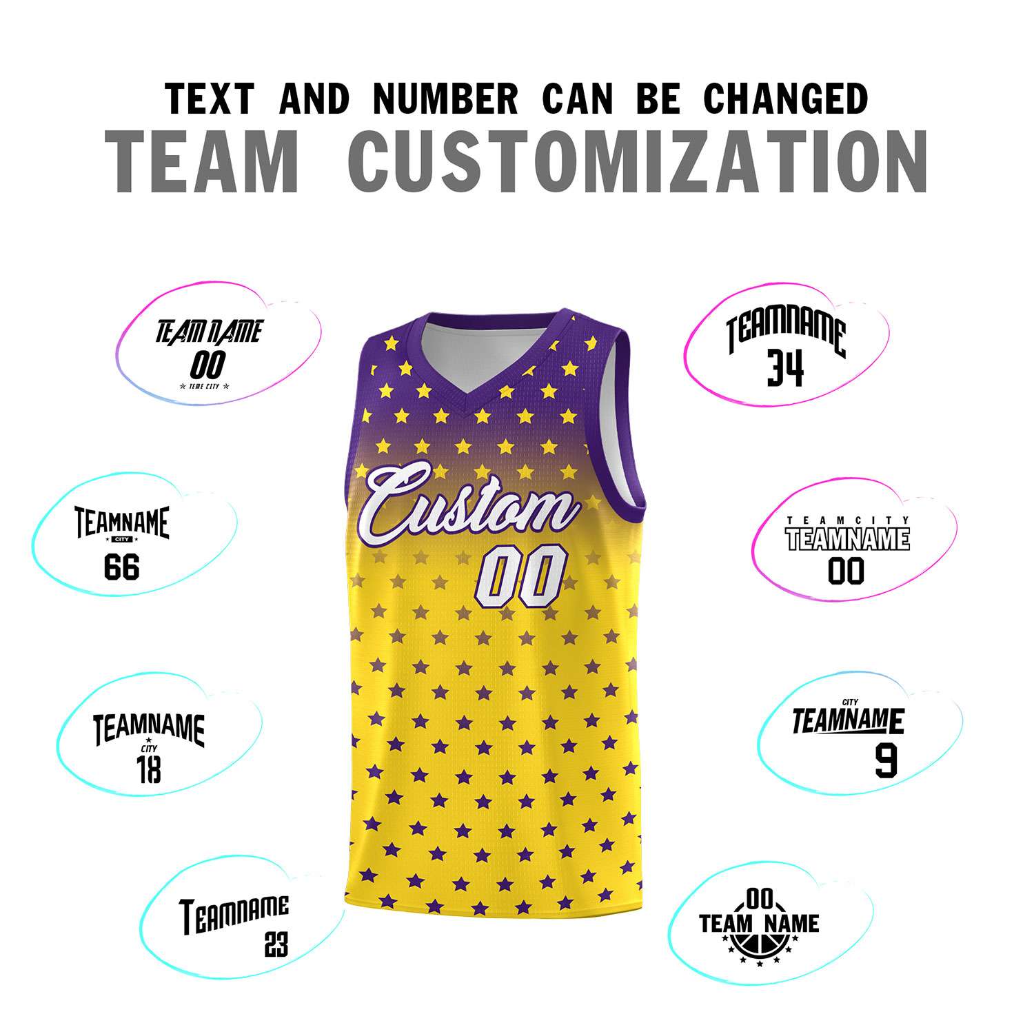 Custom Purple Gold Gradient Start Pattern Basketball Jersey Sets