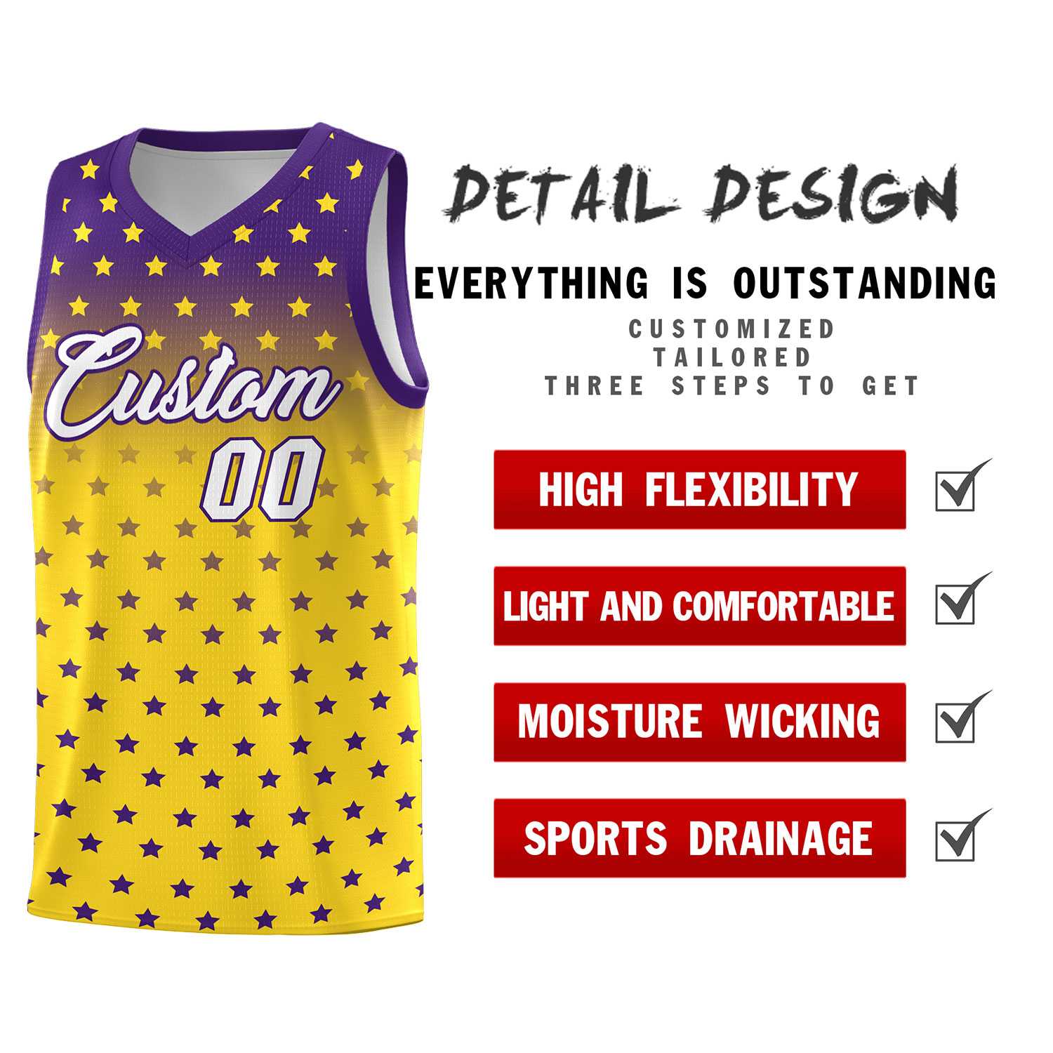 Custom Purple Gold Gradient Start Pattern Basketball Jersey Sets
