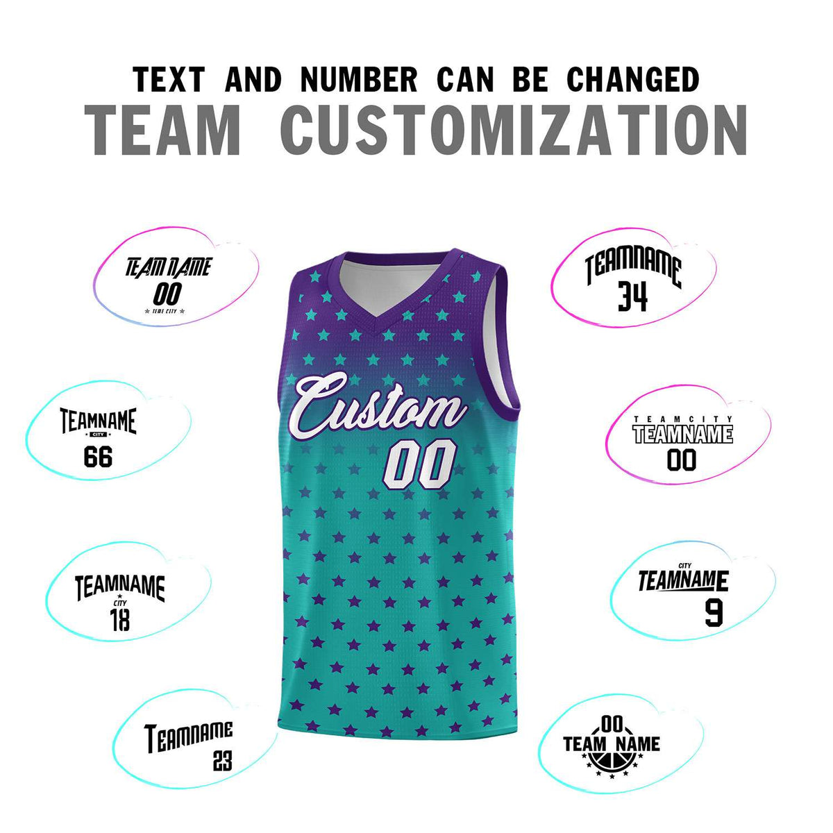 Custom Purple Aqua Gradient Start Pattern Basketball Jersey Sets