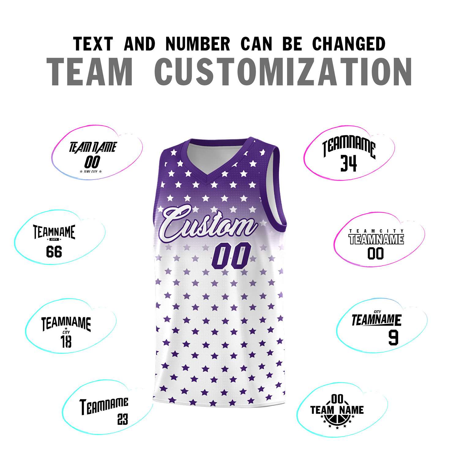 Custom Purple White Gradient Start Pattern Basketball Jersey Sets