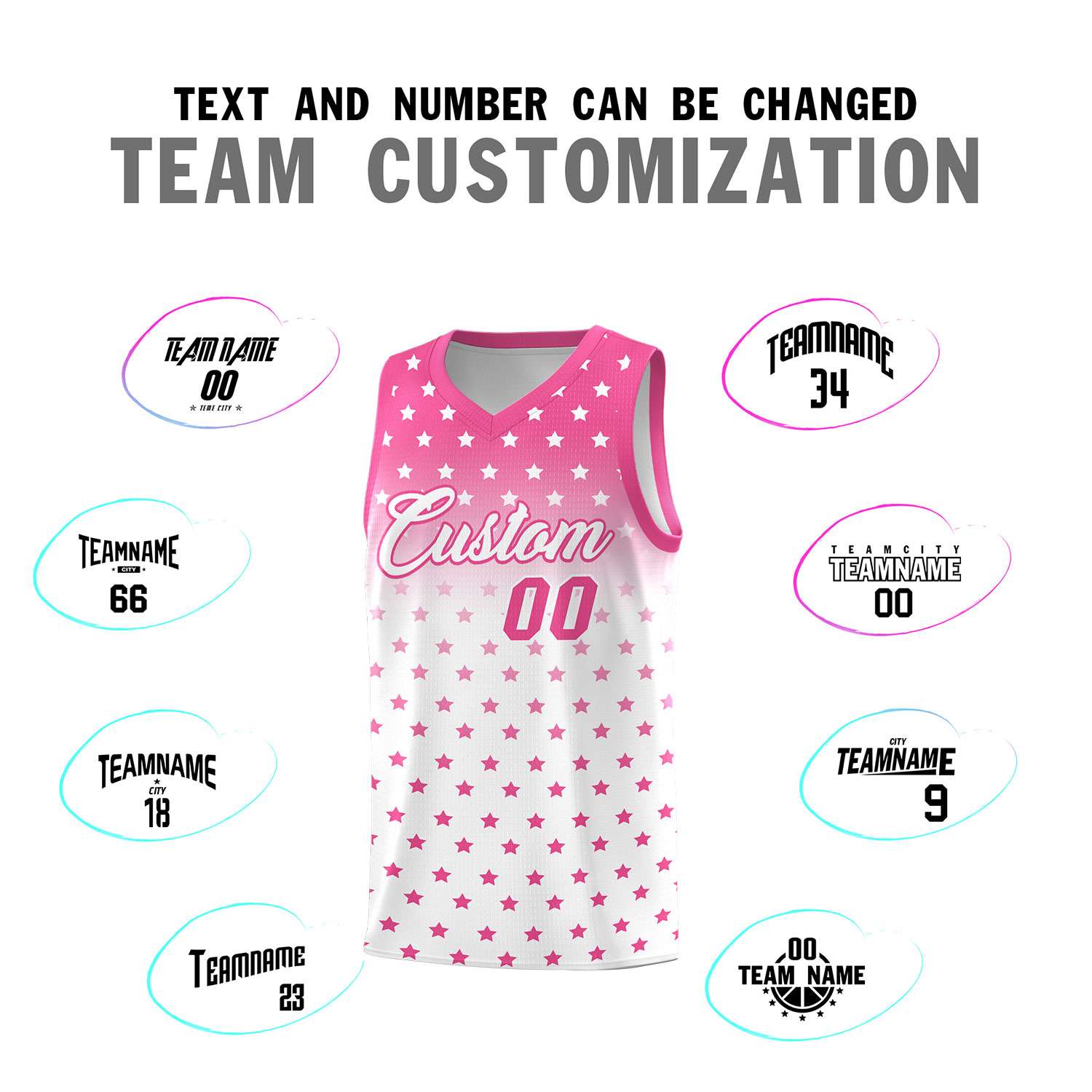 Custom Pink White Gradient Start Pattern Basketball Jersey Sets