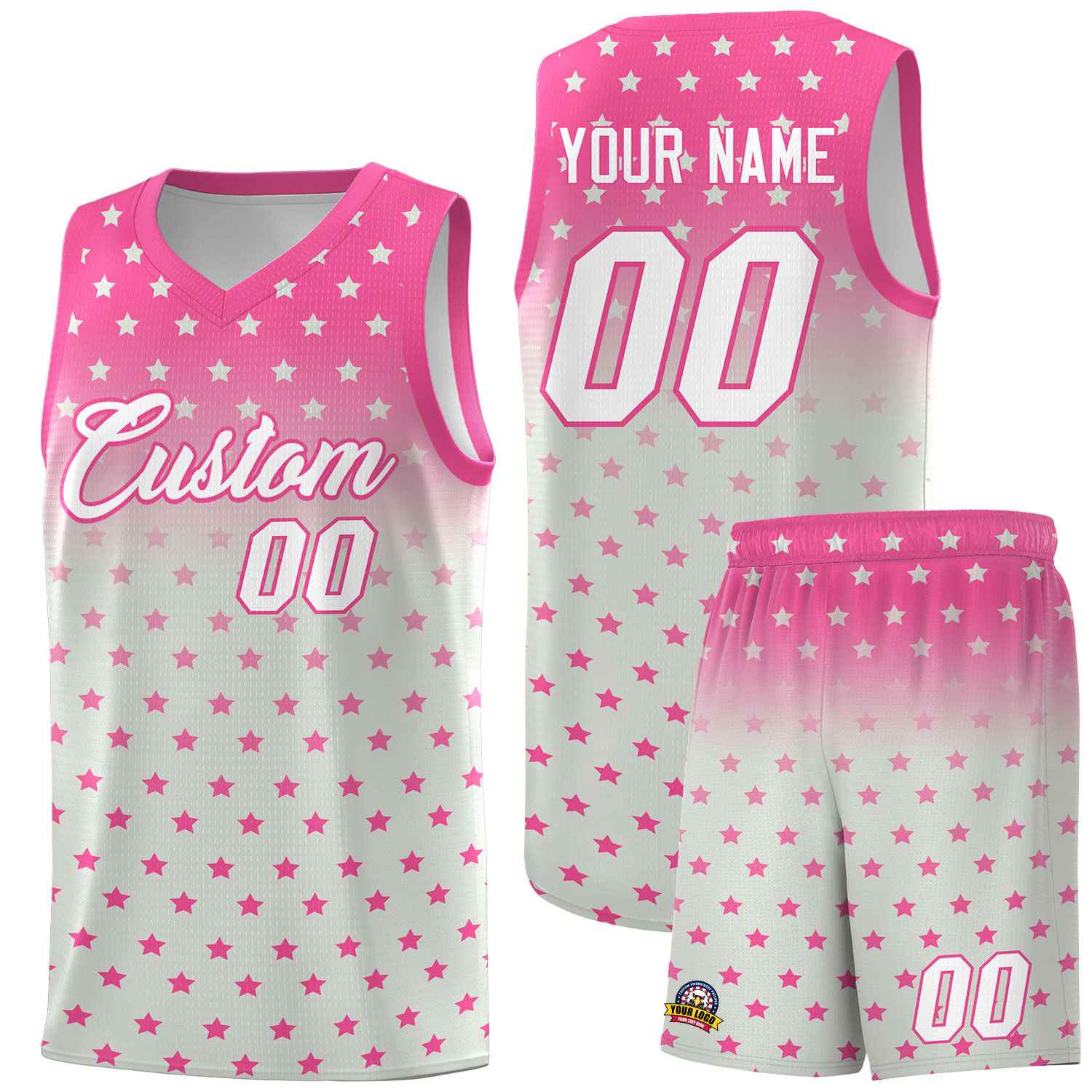 Custom Pink Gray Gradient Start Pattern Basketball Jersey Sets