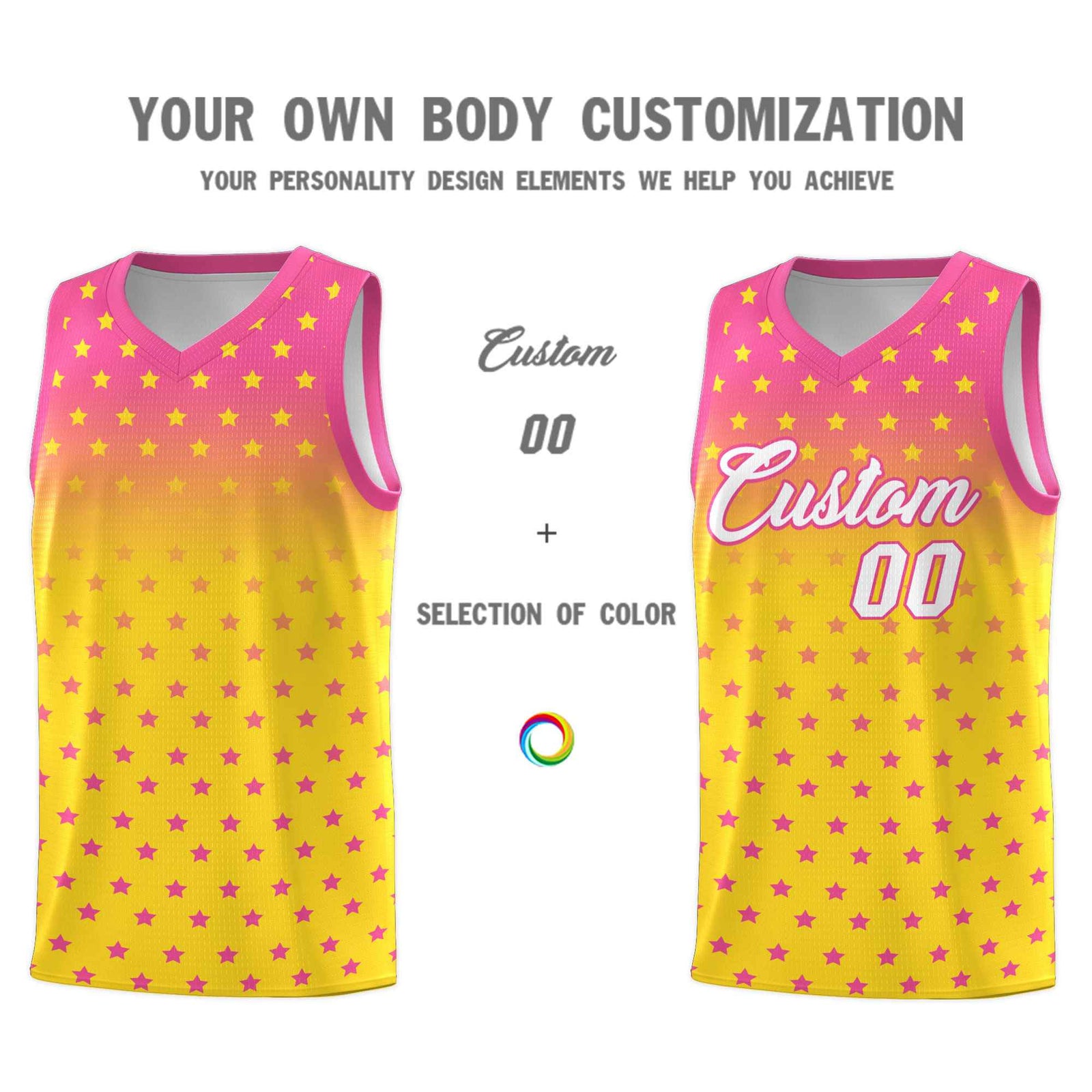 Custom Pink Gold Gradient Start Pattern Basketball Jersey Sets