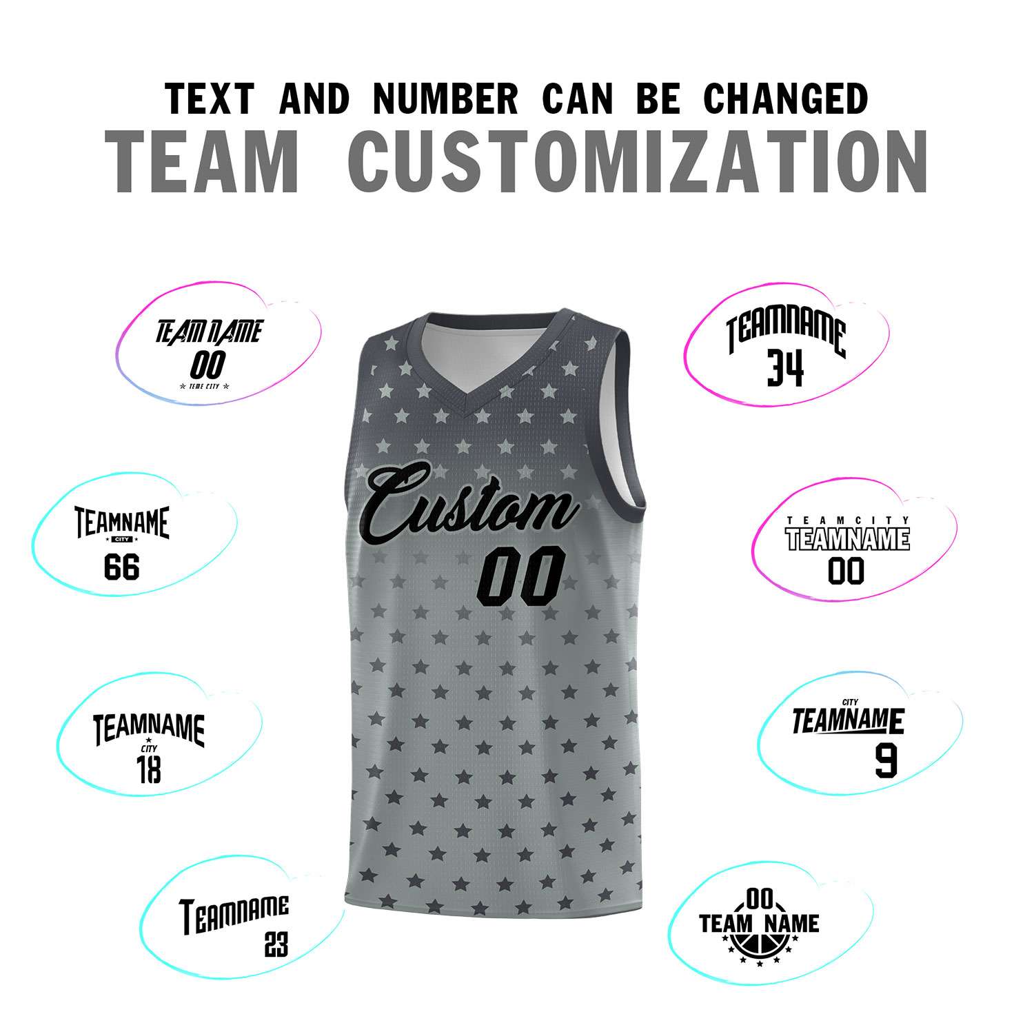 Custom Dark Gray Silver Gradient Start Pattern Basketball Jersey Sets