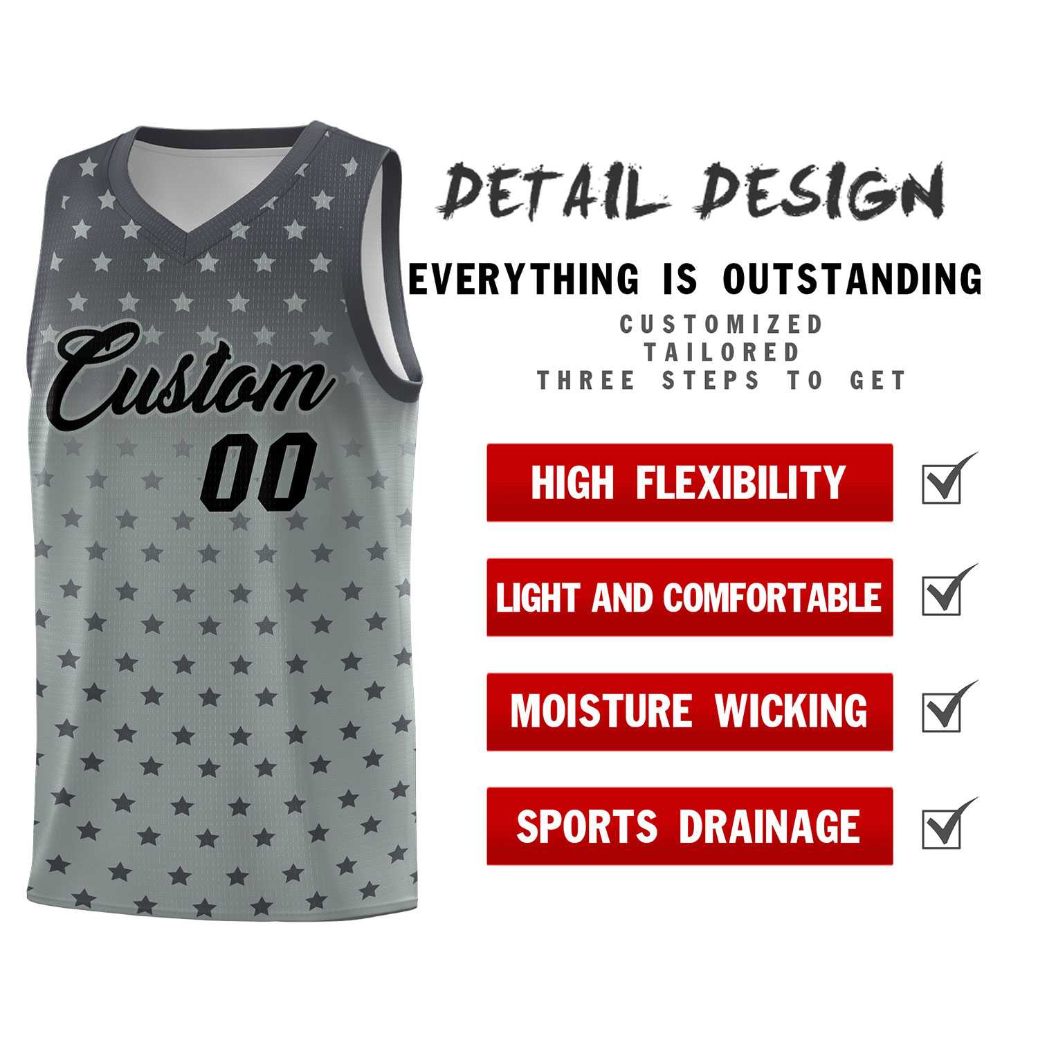 Custom Dark Gray Silver Gradient Start Pattern Basketball Jersey Sets