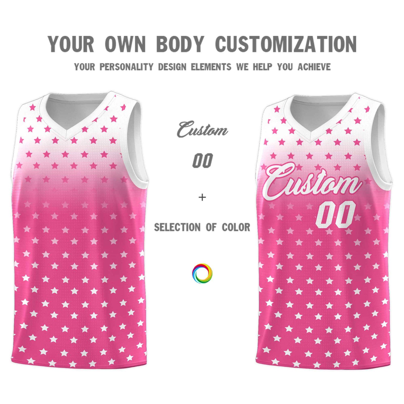 Custom White Pink Gradient Start Pattern Basketball Jersey Sets