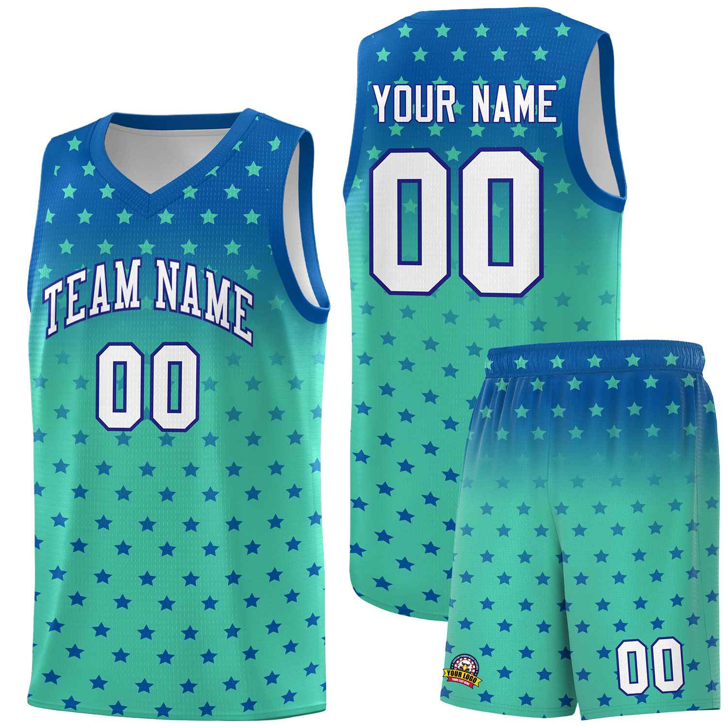 Custom Royal Bright Green Gradient Start Pattern Basketball Jersey Sets