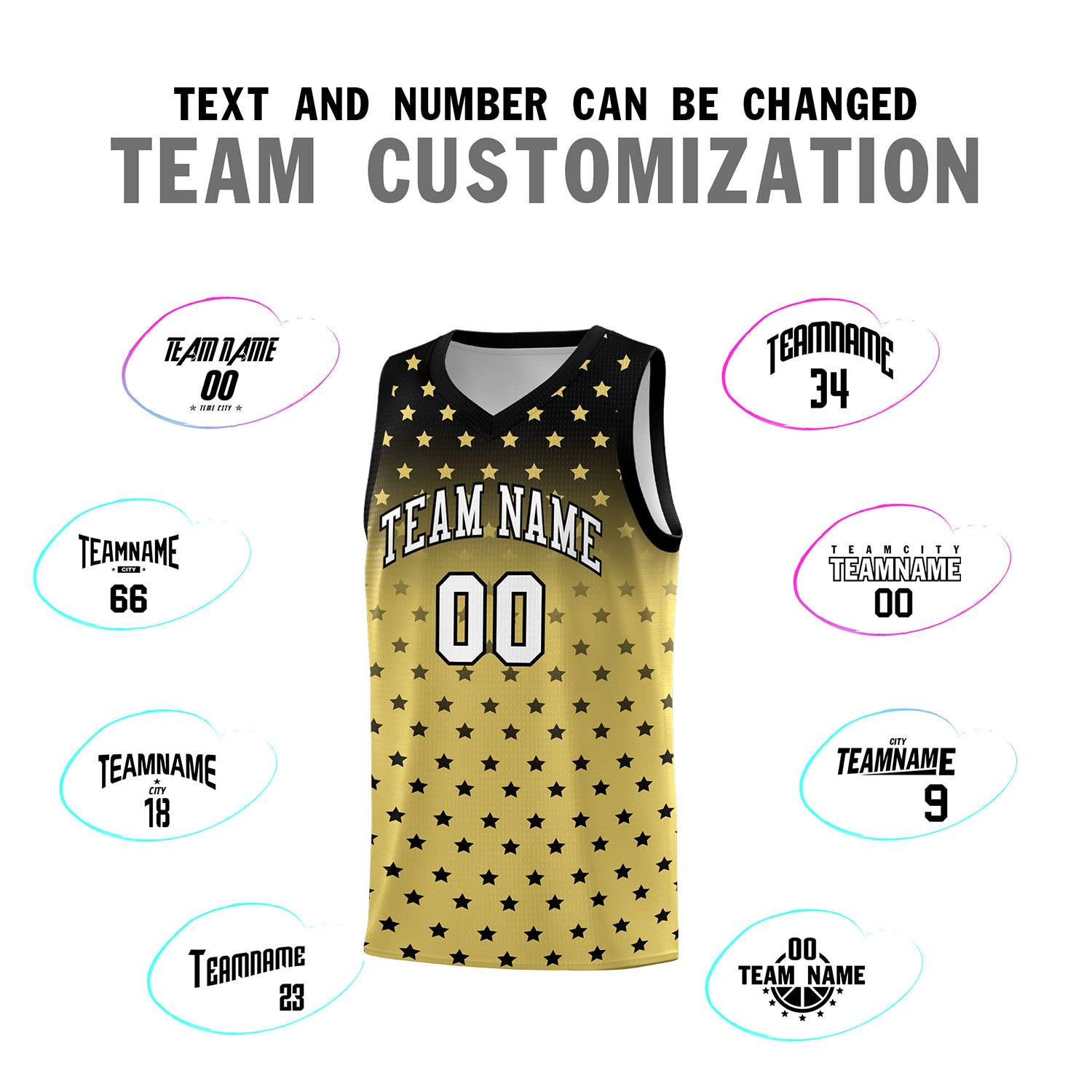 Custom Black Old Gold Gradient Start Pattern Basketball Jersey Sets