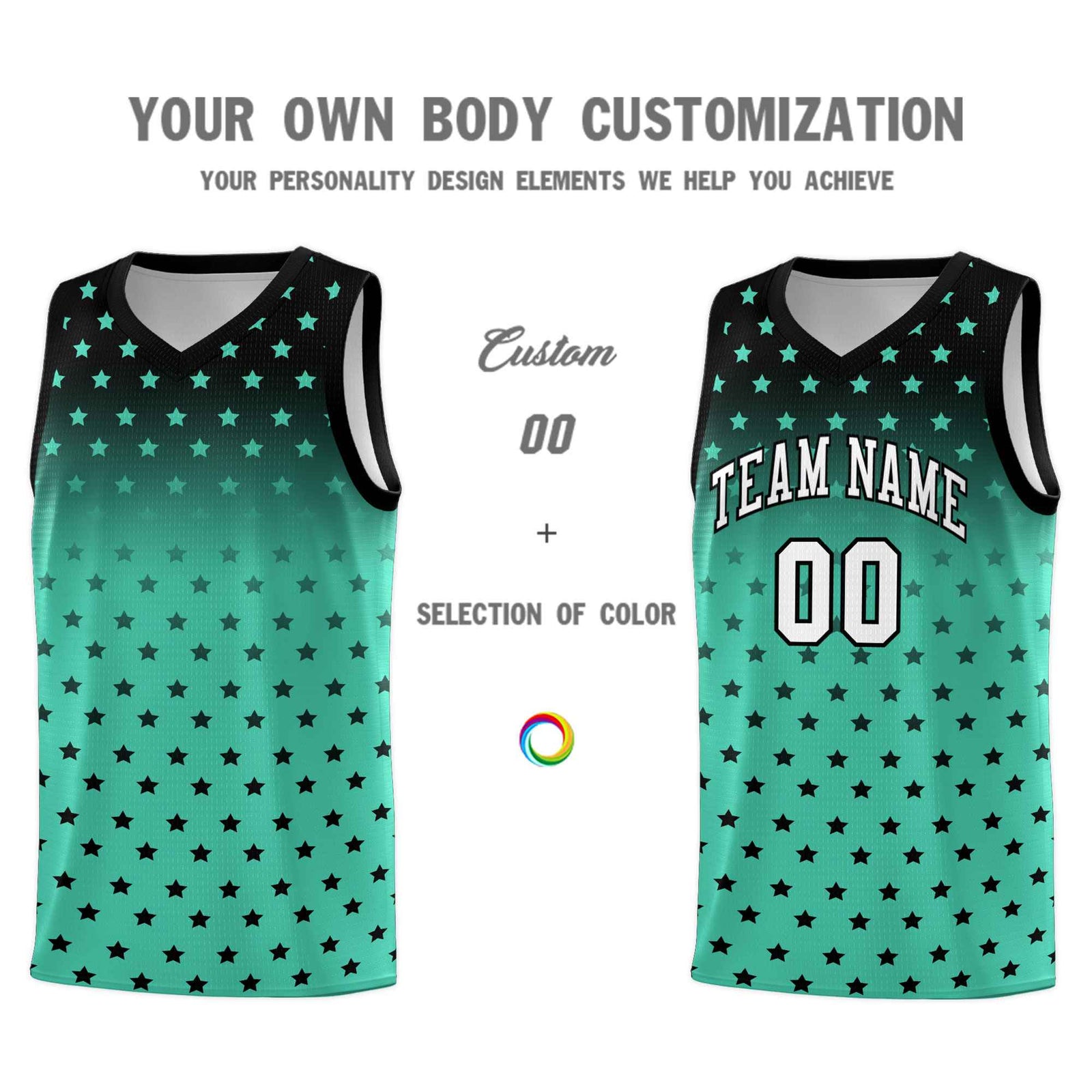 Custom Black Bright Green Gradient Start Pattern Basketball Jersey Sets