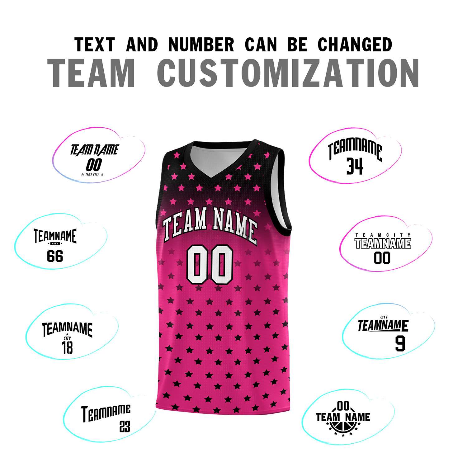 Custom Black Pink Gradient Start Pattern Basketball Jersey Sets