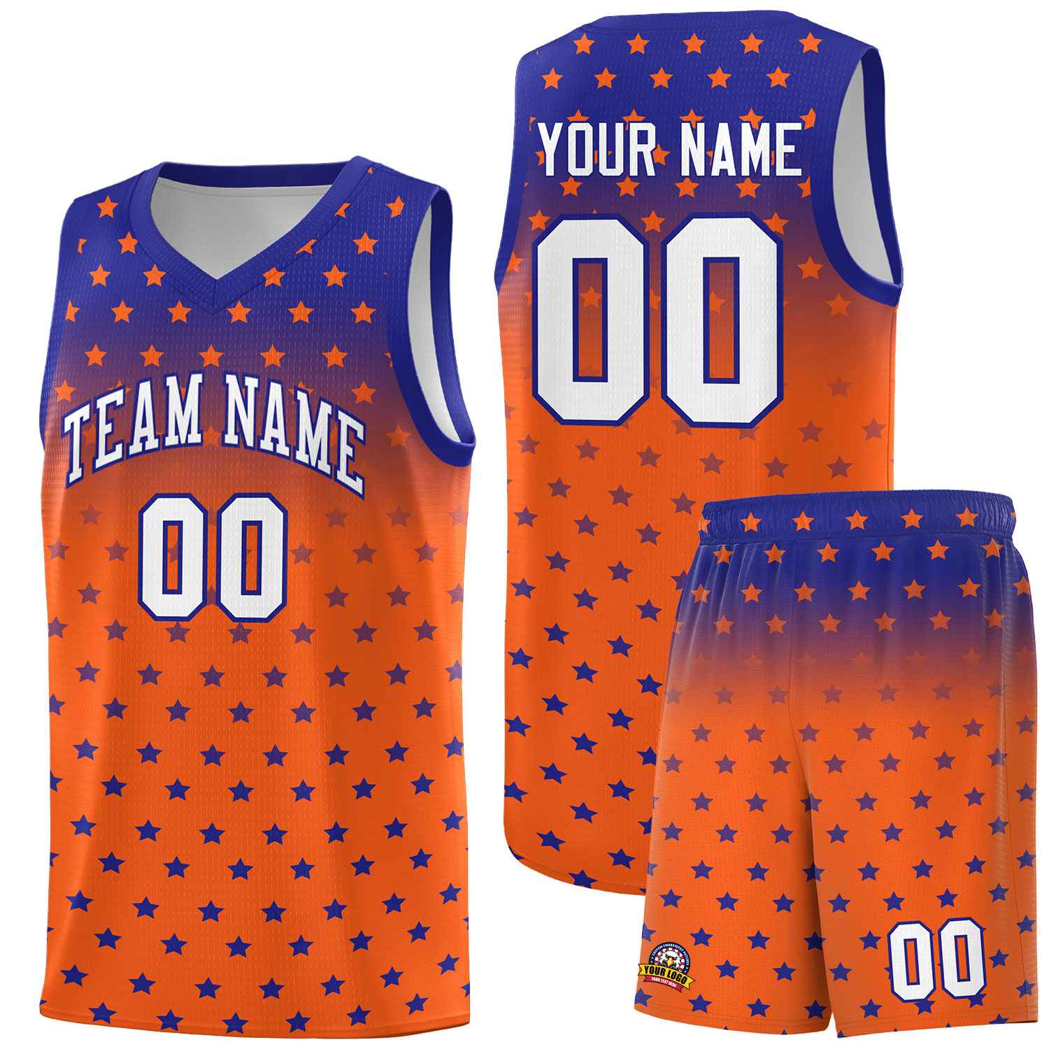 Custom Royal Orange Gradient Start Pattern Basketball Jersey Sets