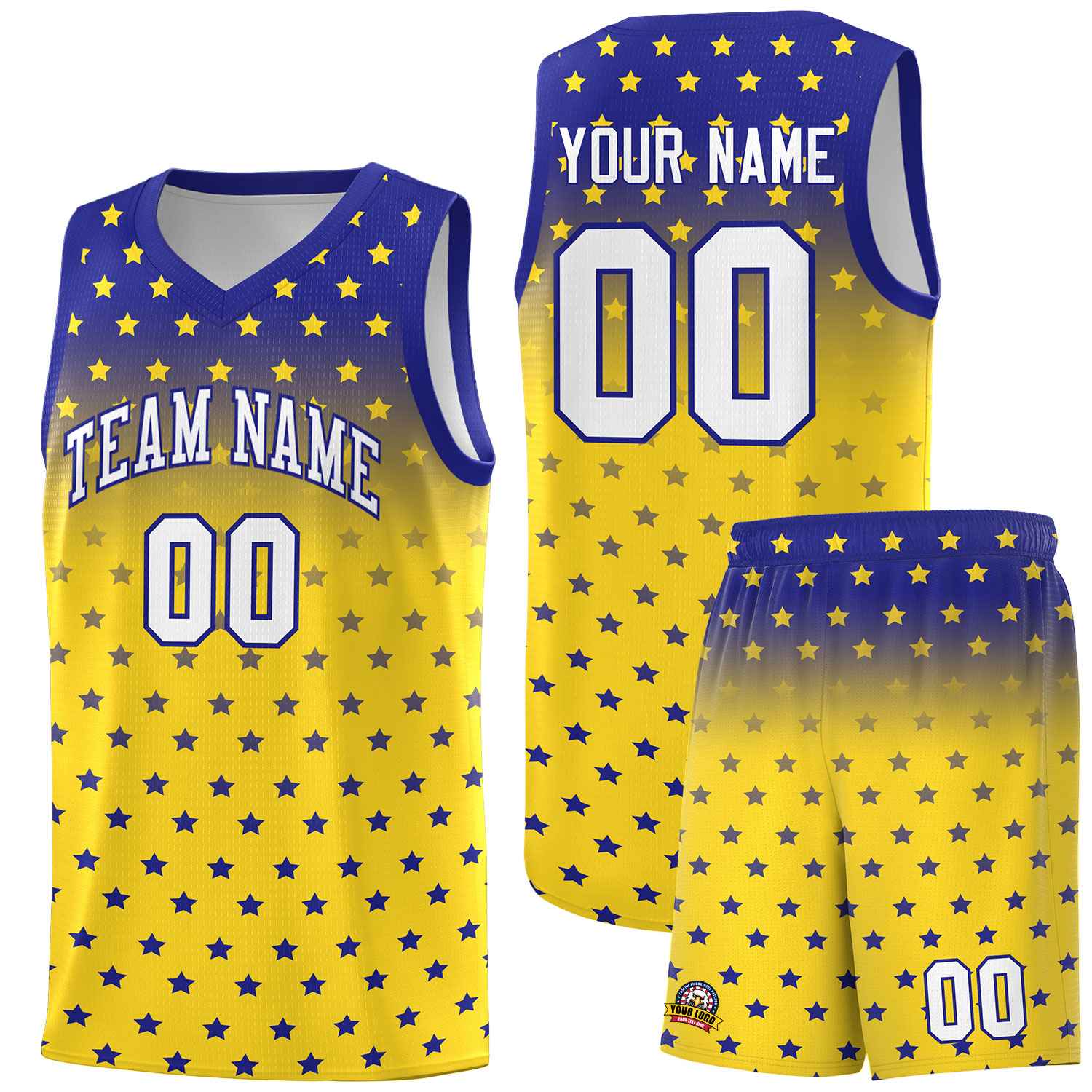 Custom Royal Gold Gradient Start Pattern Basketball Jersey Sets