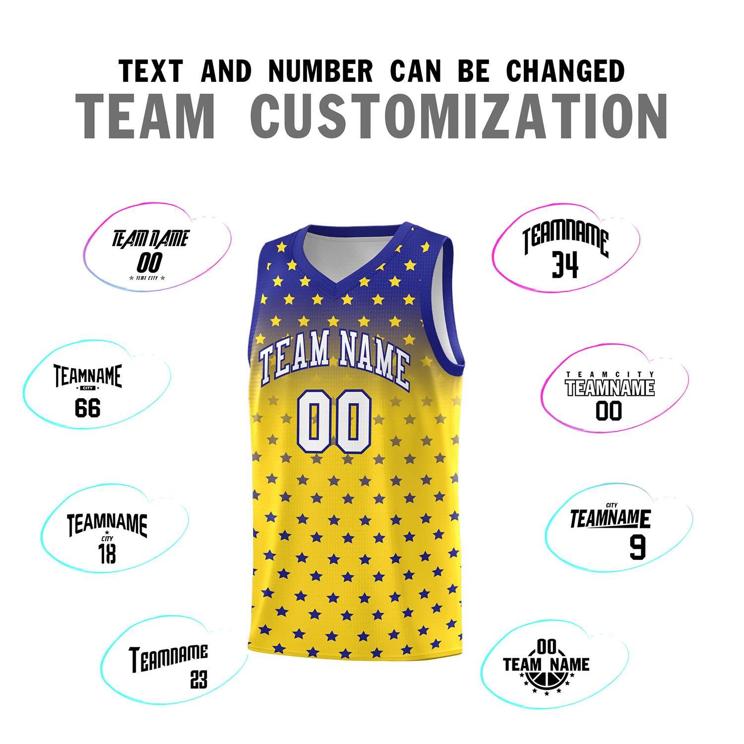 Custom Royal Gold Gradient Start Pattern Basketball Jersey Sets