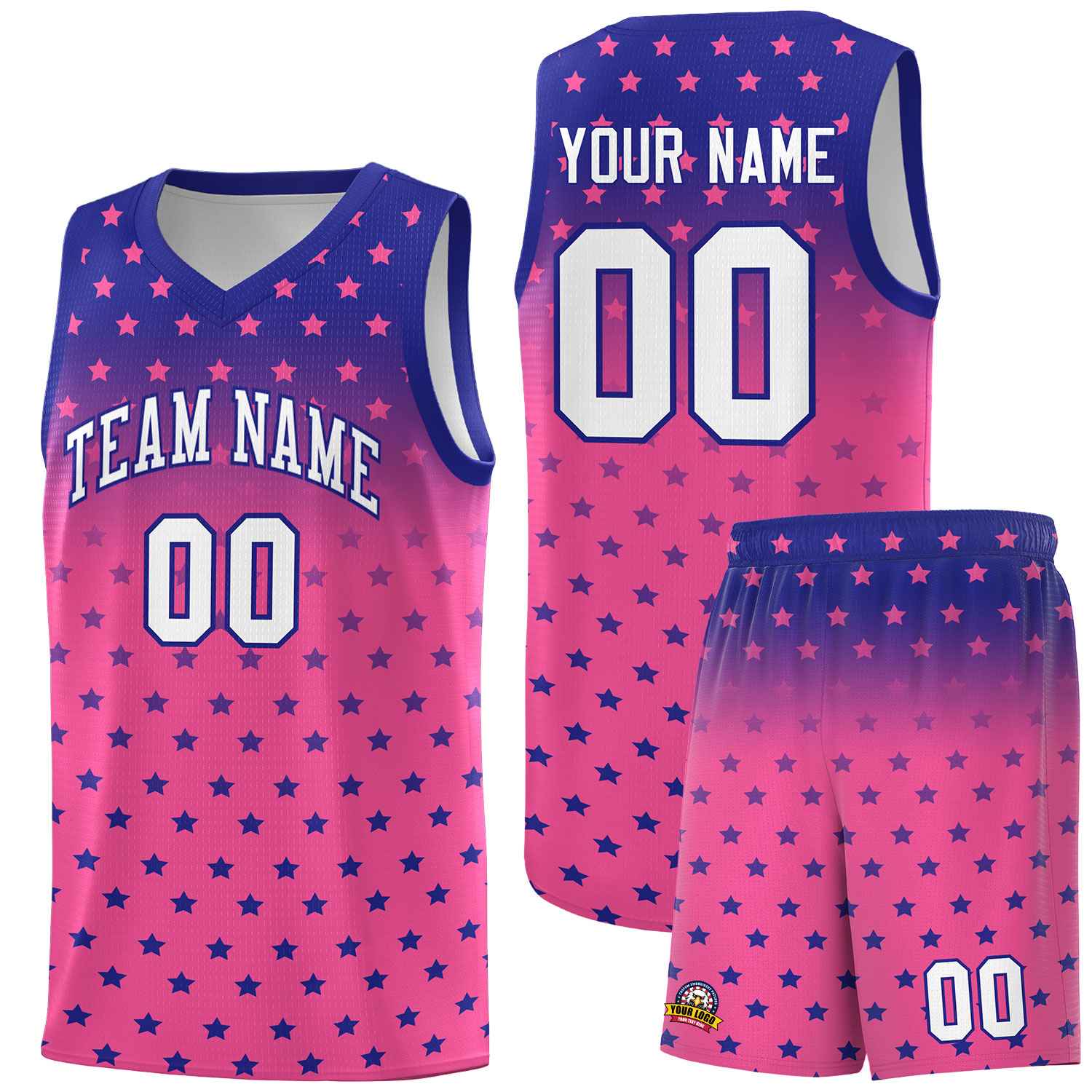 Custom Royal Pink Gradient Start Pattern Basketball Jersey Sets