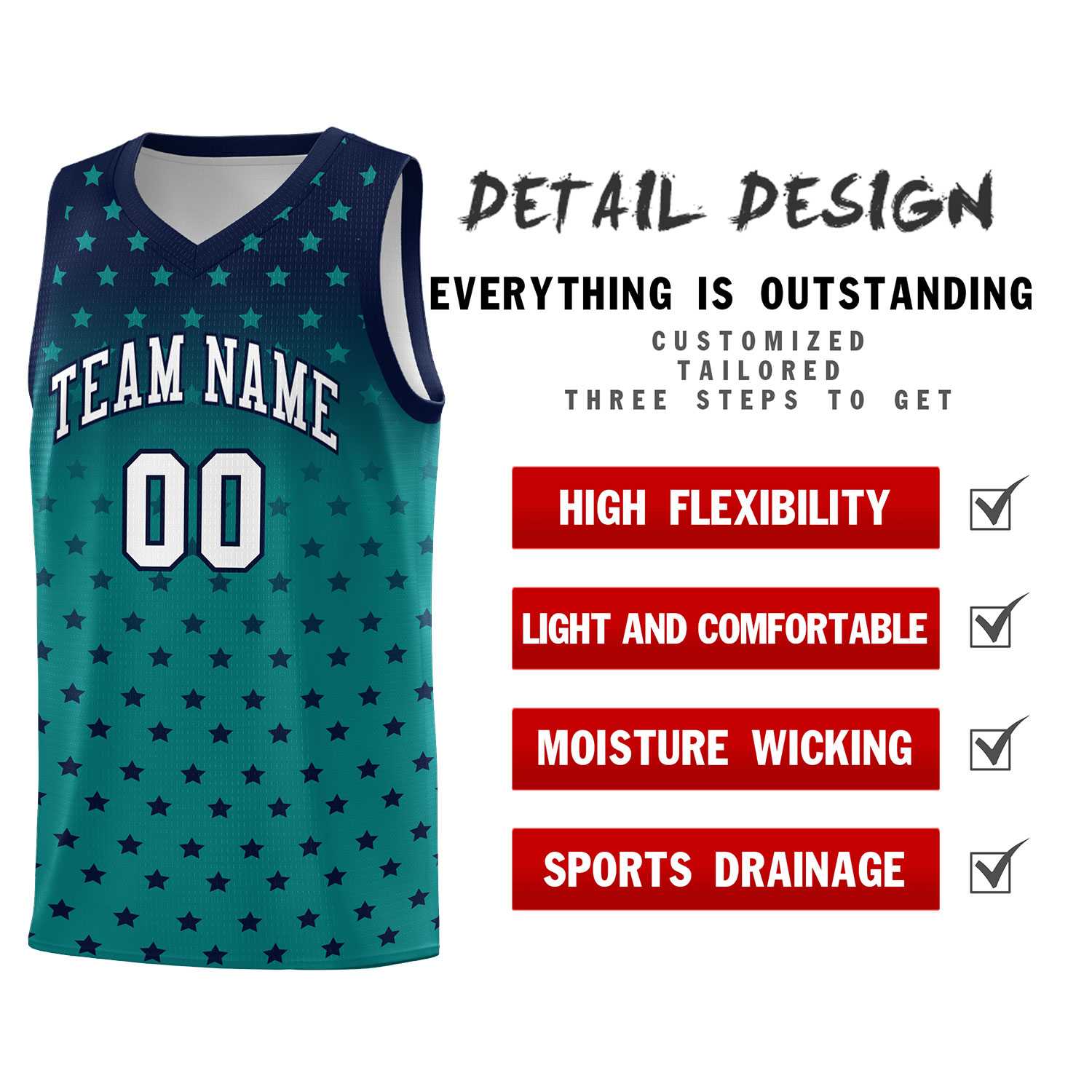 Custom Navy Aqua Gradient Start Pattern Basketball Jersey Sets
