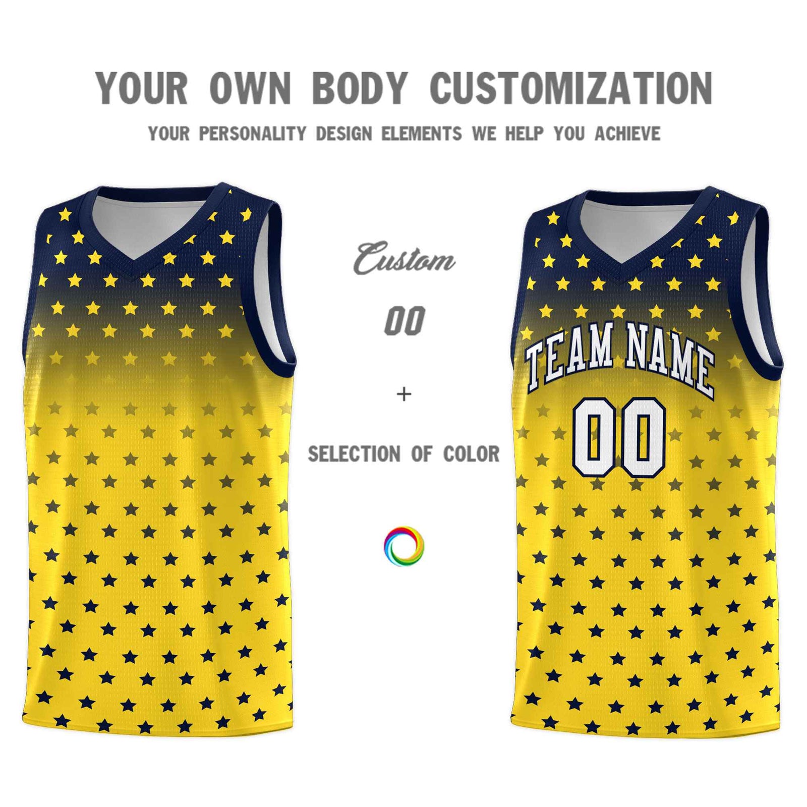 Custom Navy Gold Gradient Start Pattern Basketball Jersey Sets