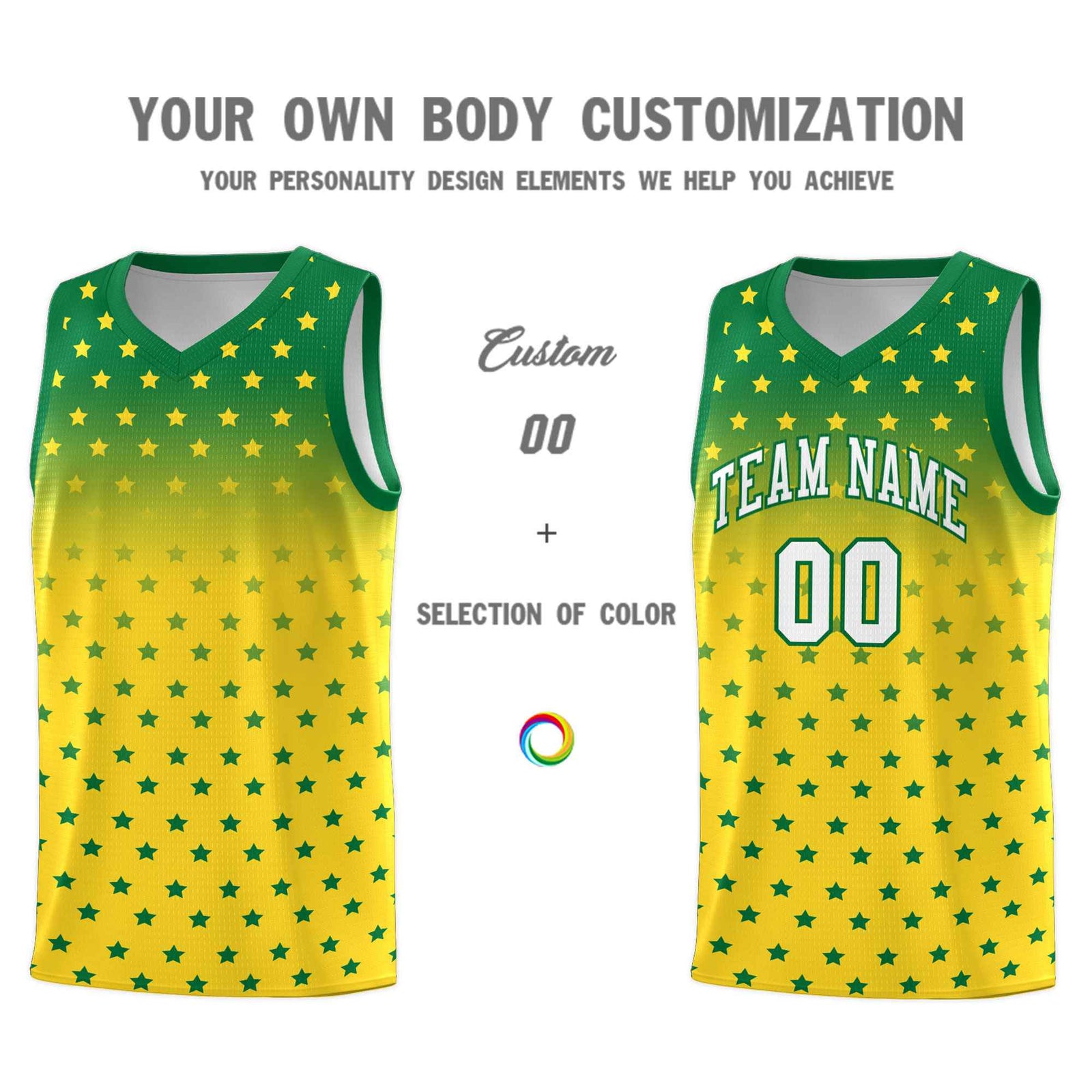 Custom Kelly Green Gold Gradient Start Pattern Basketball Jersey Sets