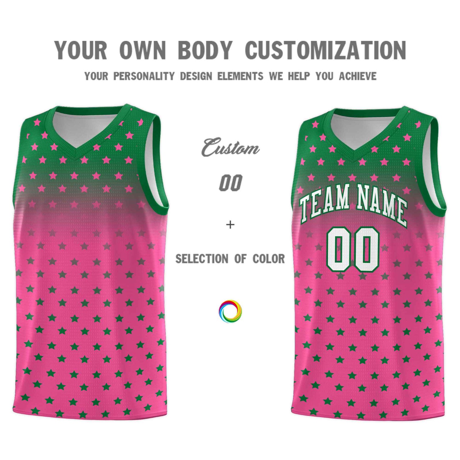 Custom Kelly Green Pink Gradient Start Pattern Basketball Jersey Sets