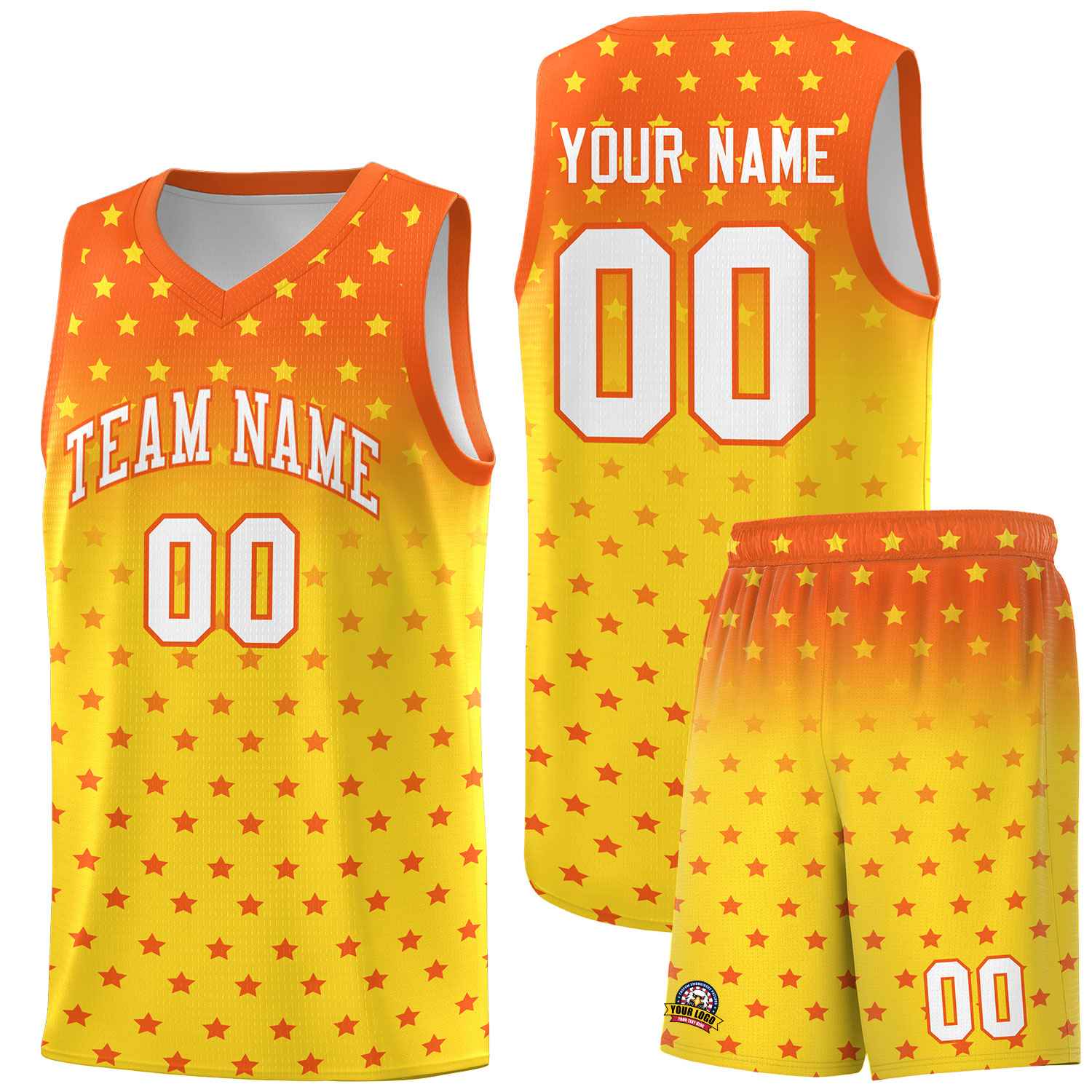 Custom Orange Gold Gradient Start Pattern Basketball Jersey Sets