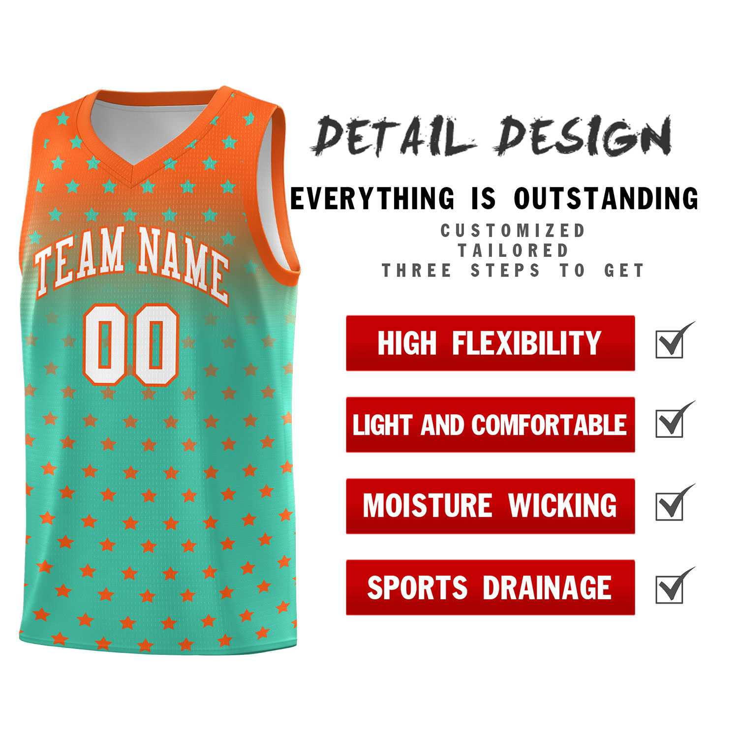 Custom Orange Aqua Gradient Start Pattern Basketball Jersey Sets