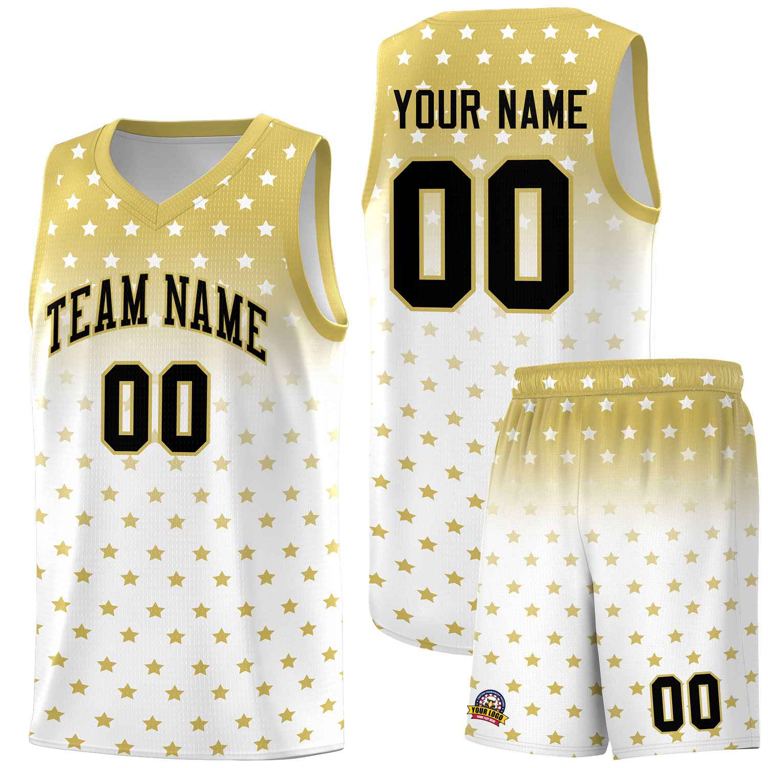 Custom Old Gold White Gradient Start Pattern Basketball Jersey Sets