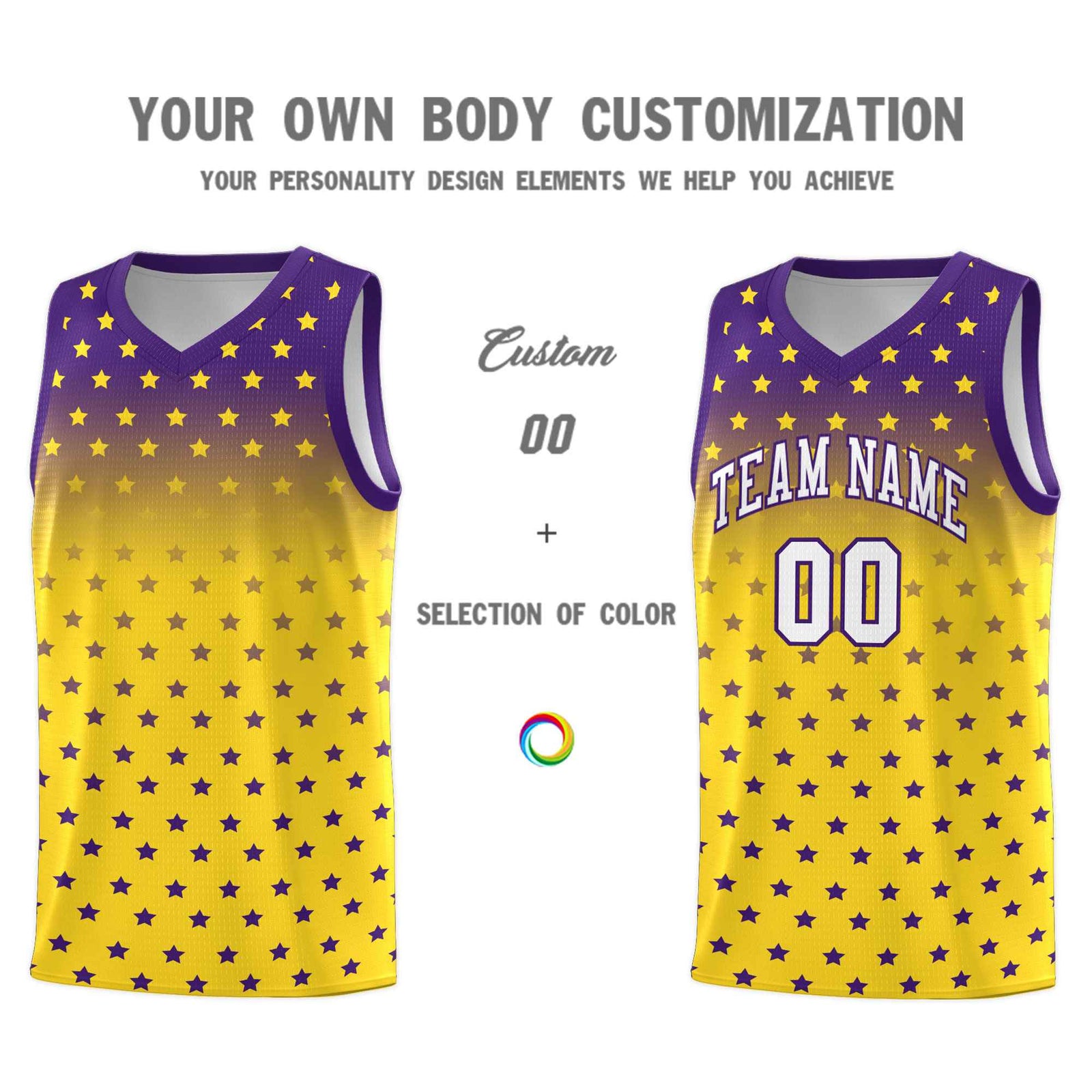 Custom Purple Gold Gradient Start Pattern Basketball Jersey Sets