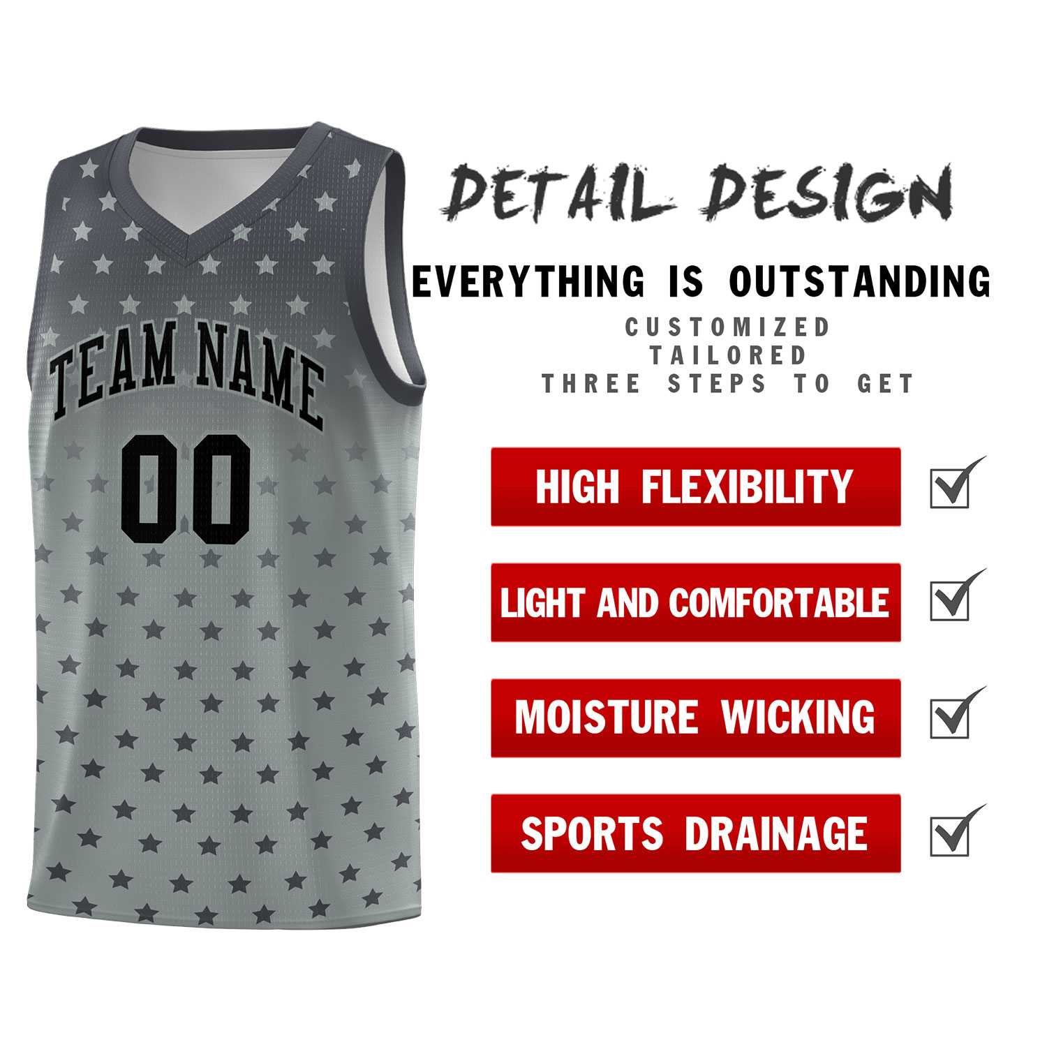 Custom Dark Gray Silver Gradient Start Pattern Basketball Jersey Sets