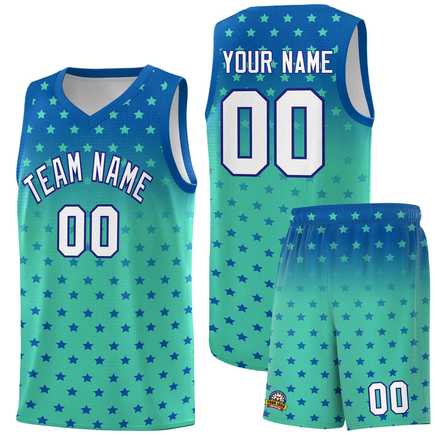 Custom Royal Bright Green Gradient Start Pattern Basketball Jersey Sets