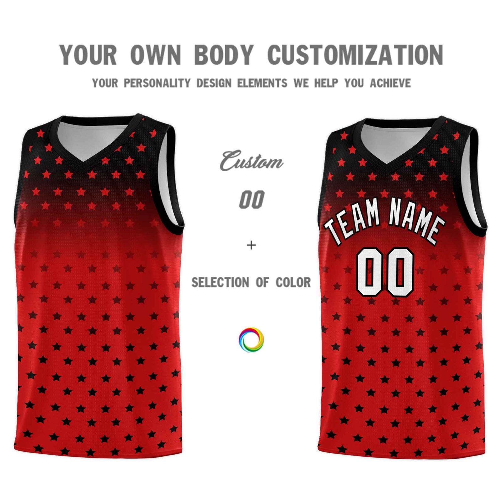 Custom Black Red Gradient Start Pattern Basketball Jersey Sets
