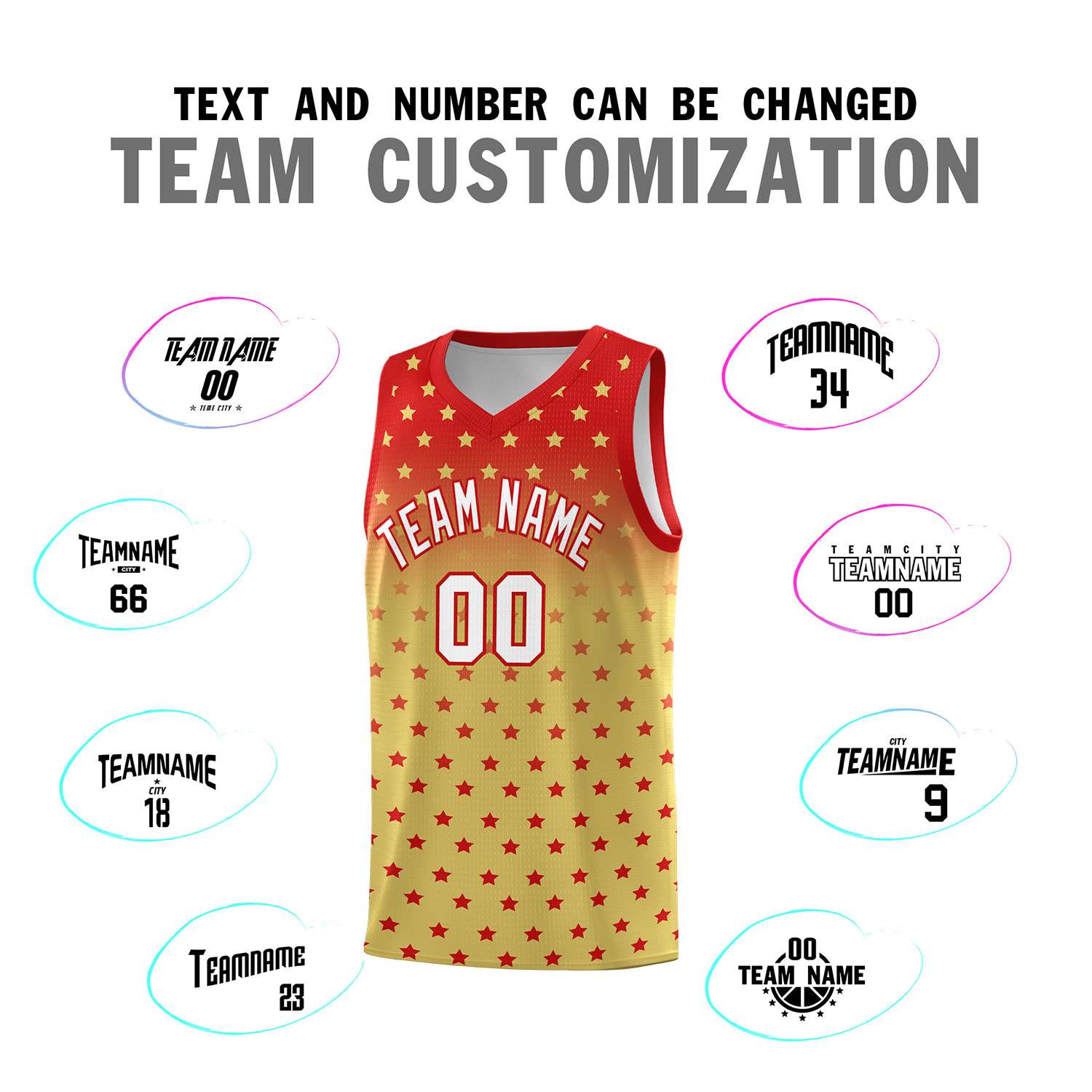 Custom Red Old Gold Gradient Start Pattern Basketball Jersey Sets