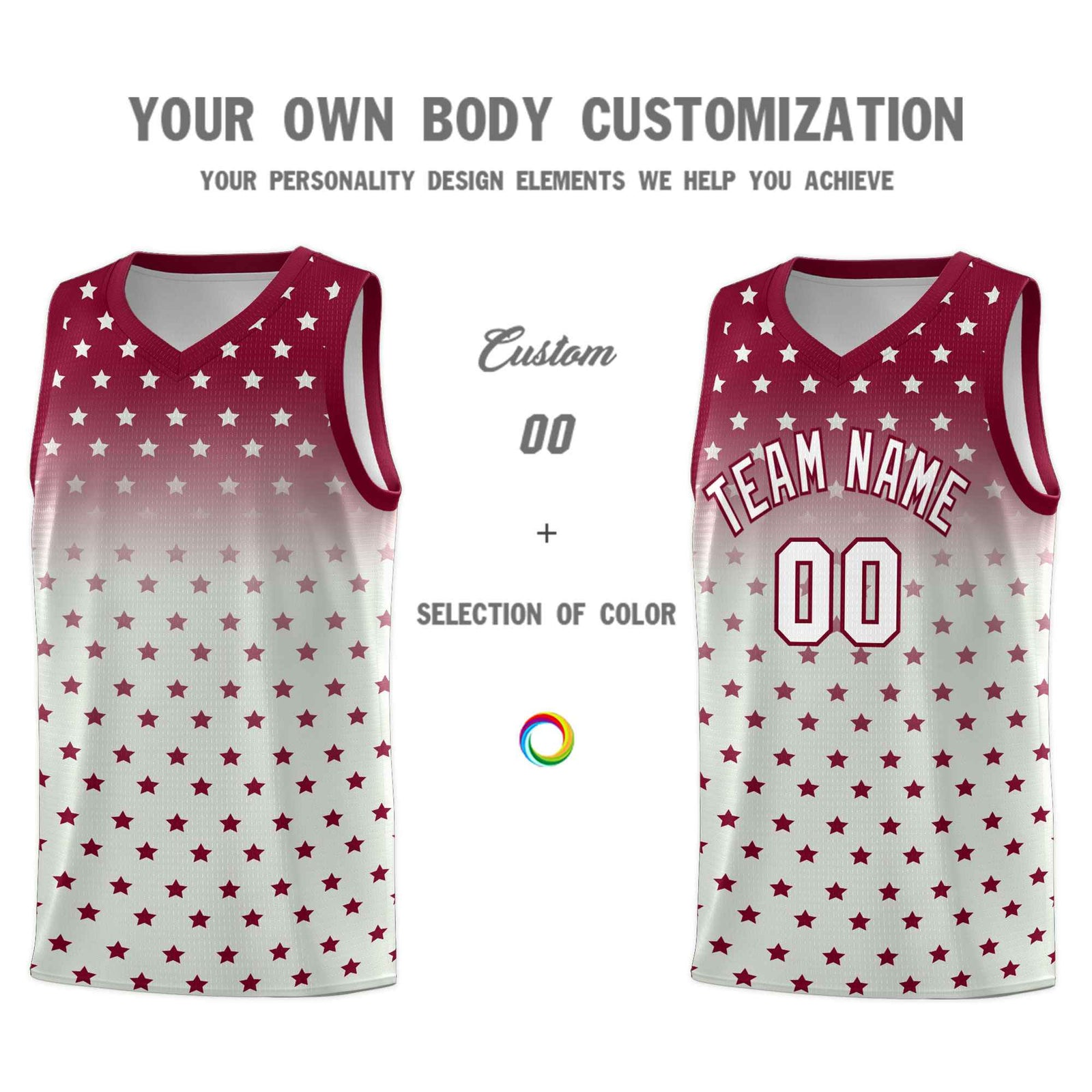 Custom Crimson Gray Gradient Start Pattern Basketball Jersey Sets