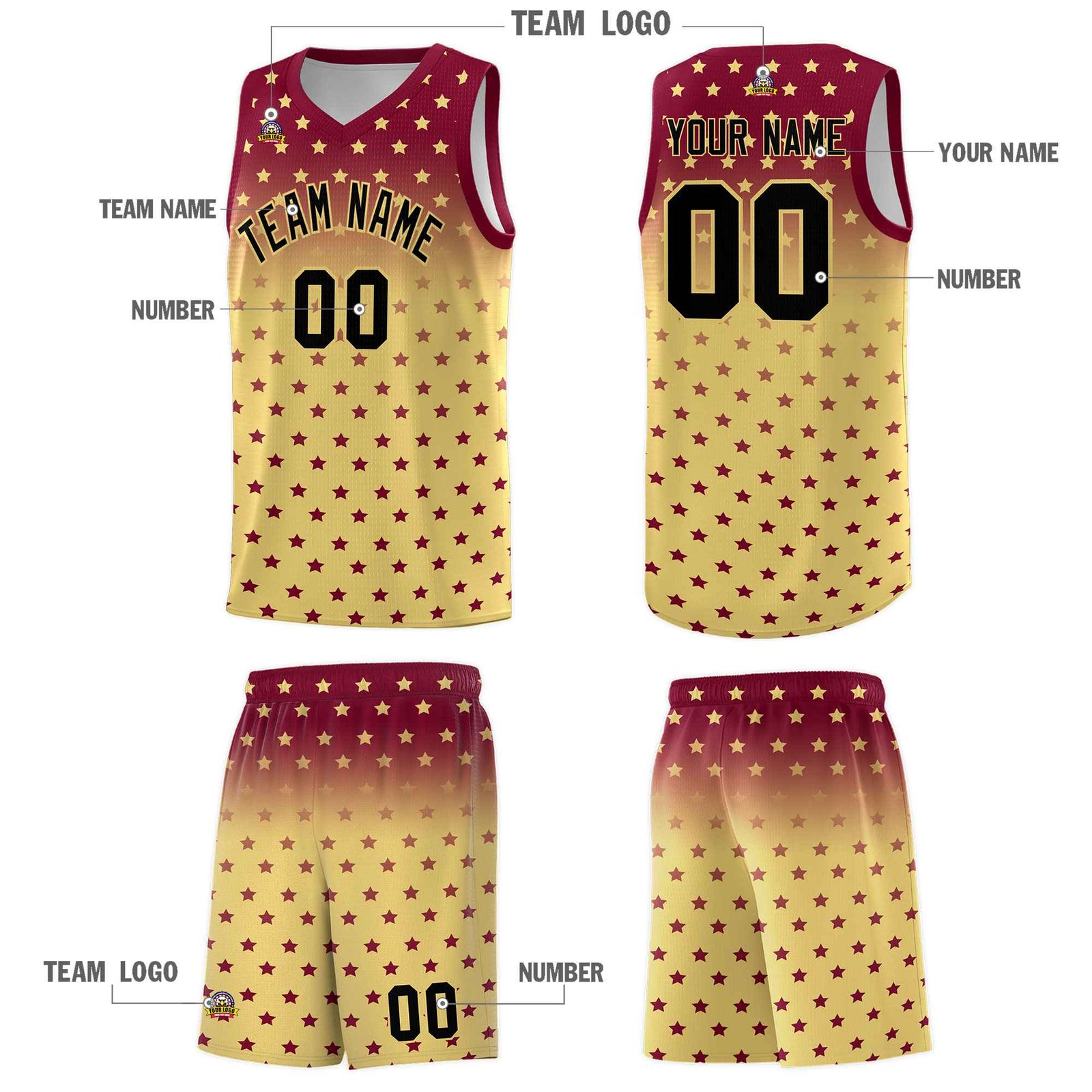 Custom Crimson Khaki Gradient Start Pattern Basketball Jersey Sets