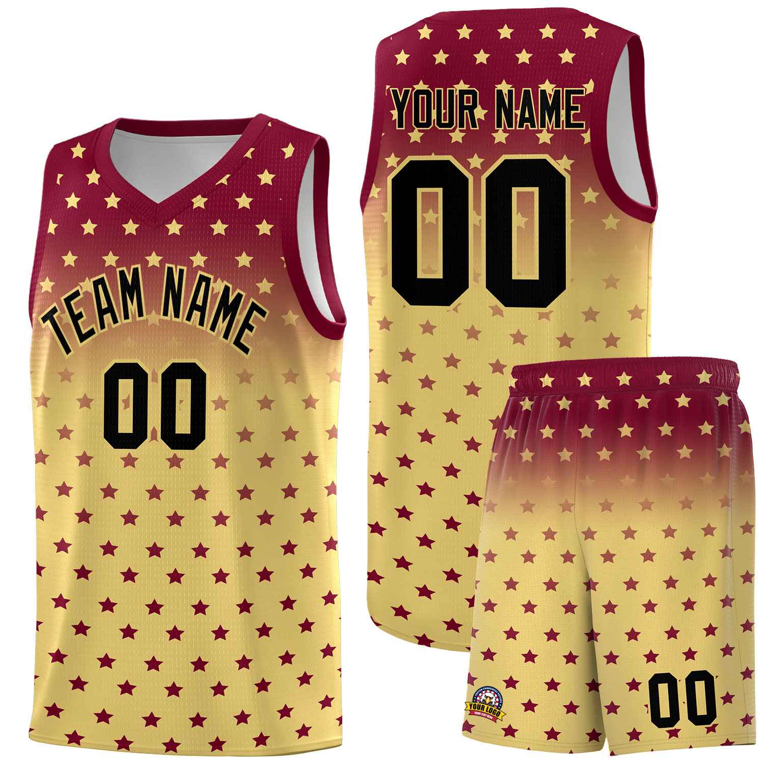 Custom Crimson Khaki Gradient Start Pattern Basketball Jersey Sets