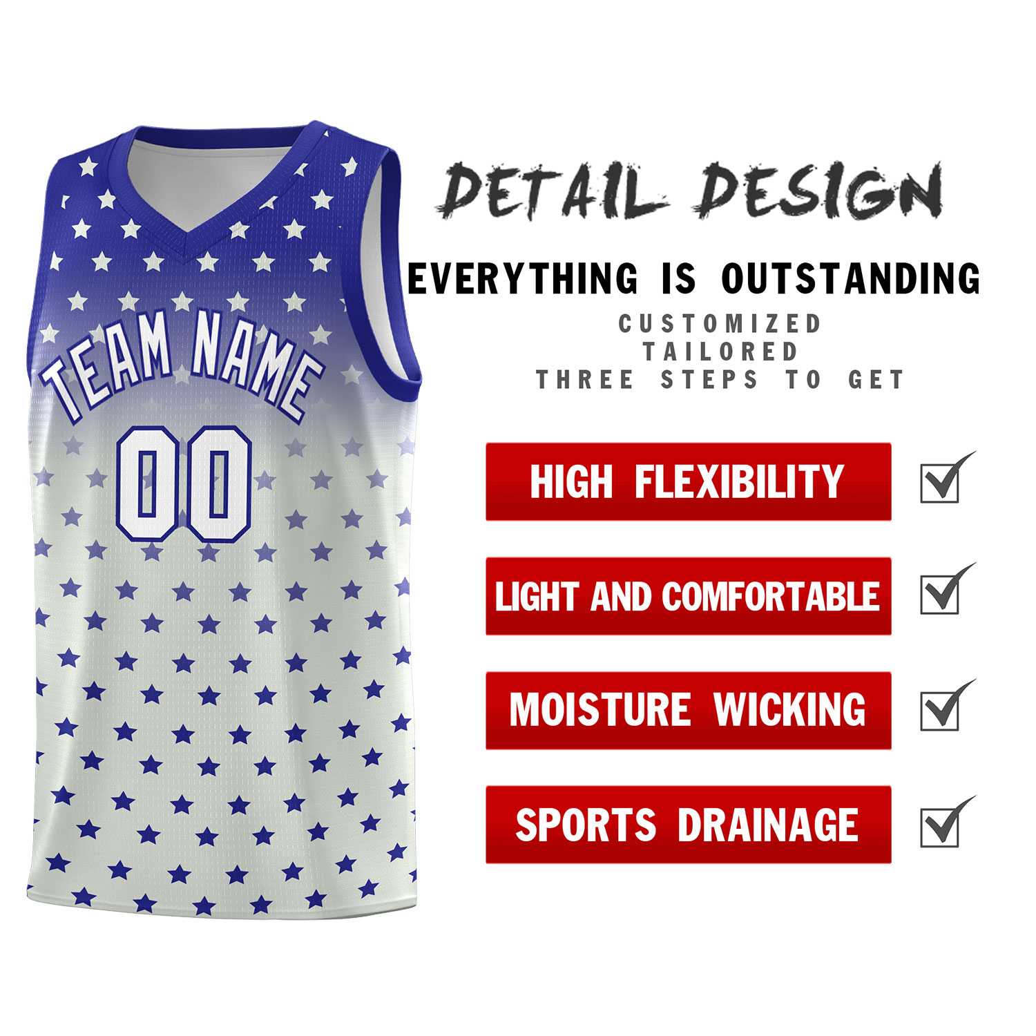 Custom Royal Gray Gradient Start Pattern Basketball Jersey Sets