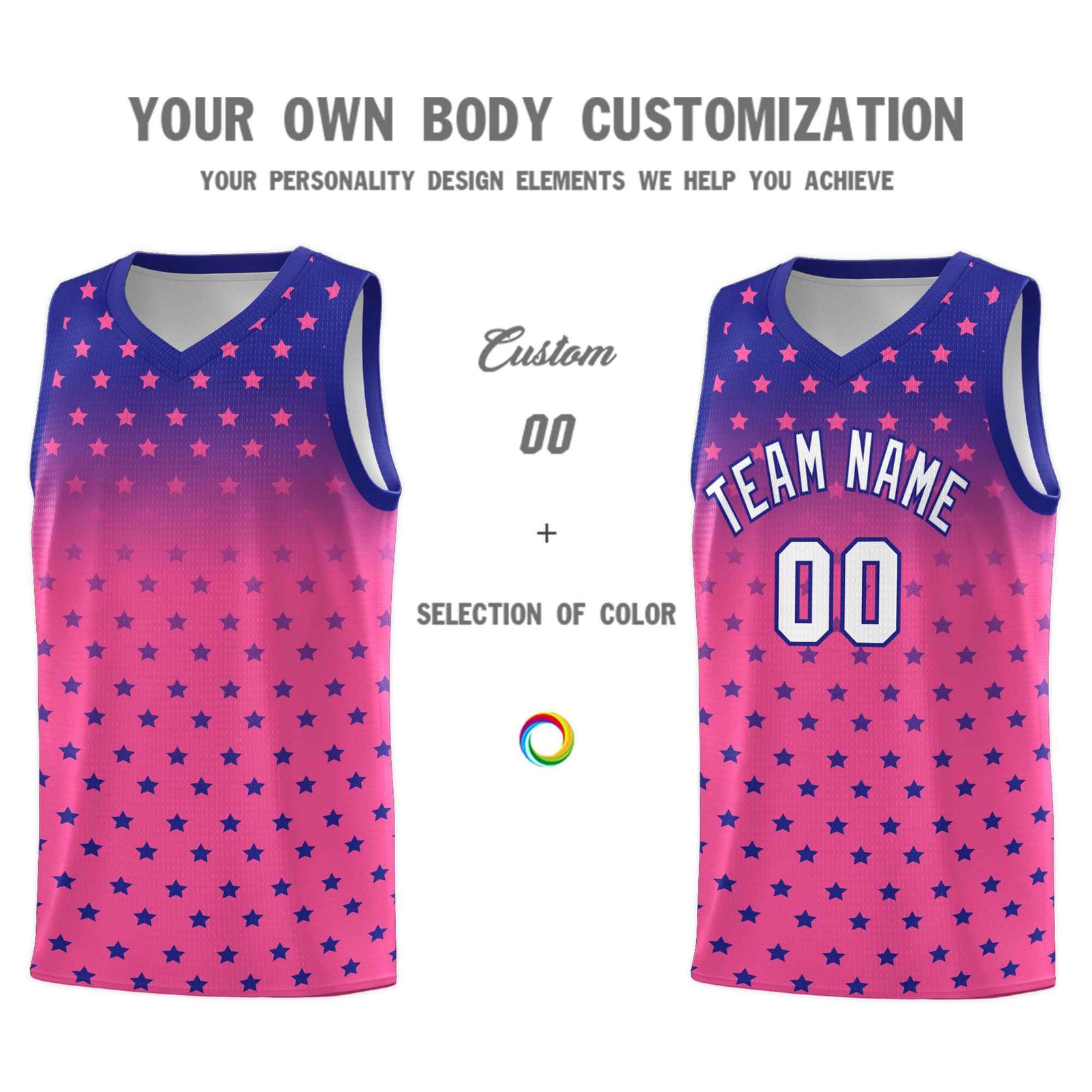 Custom Royal Pink Gradient Start Pattern Basketball Jersey Sets