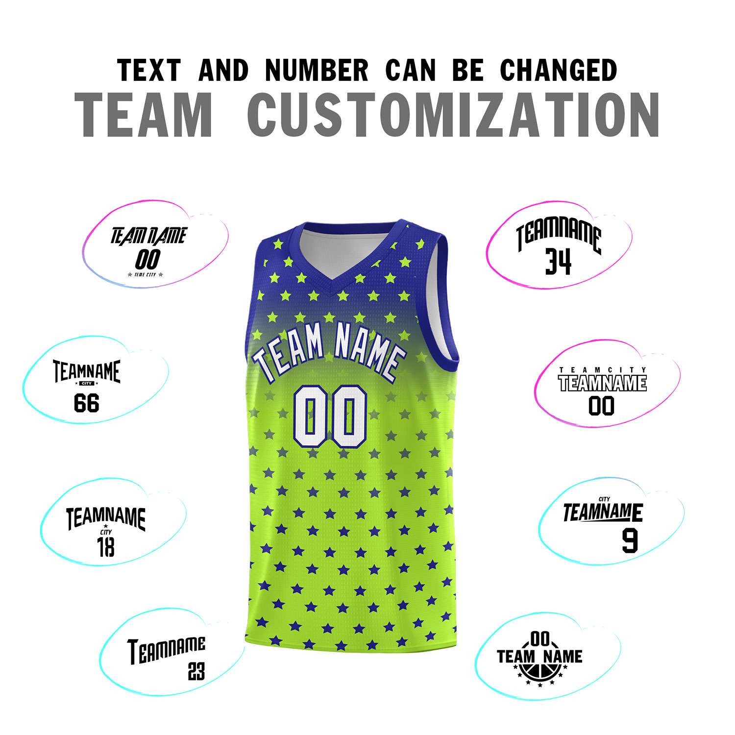 Custom Royal Light Green Gradient Start Pattern Basketball Jersey Sets