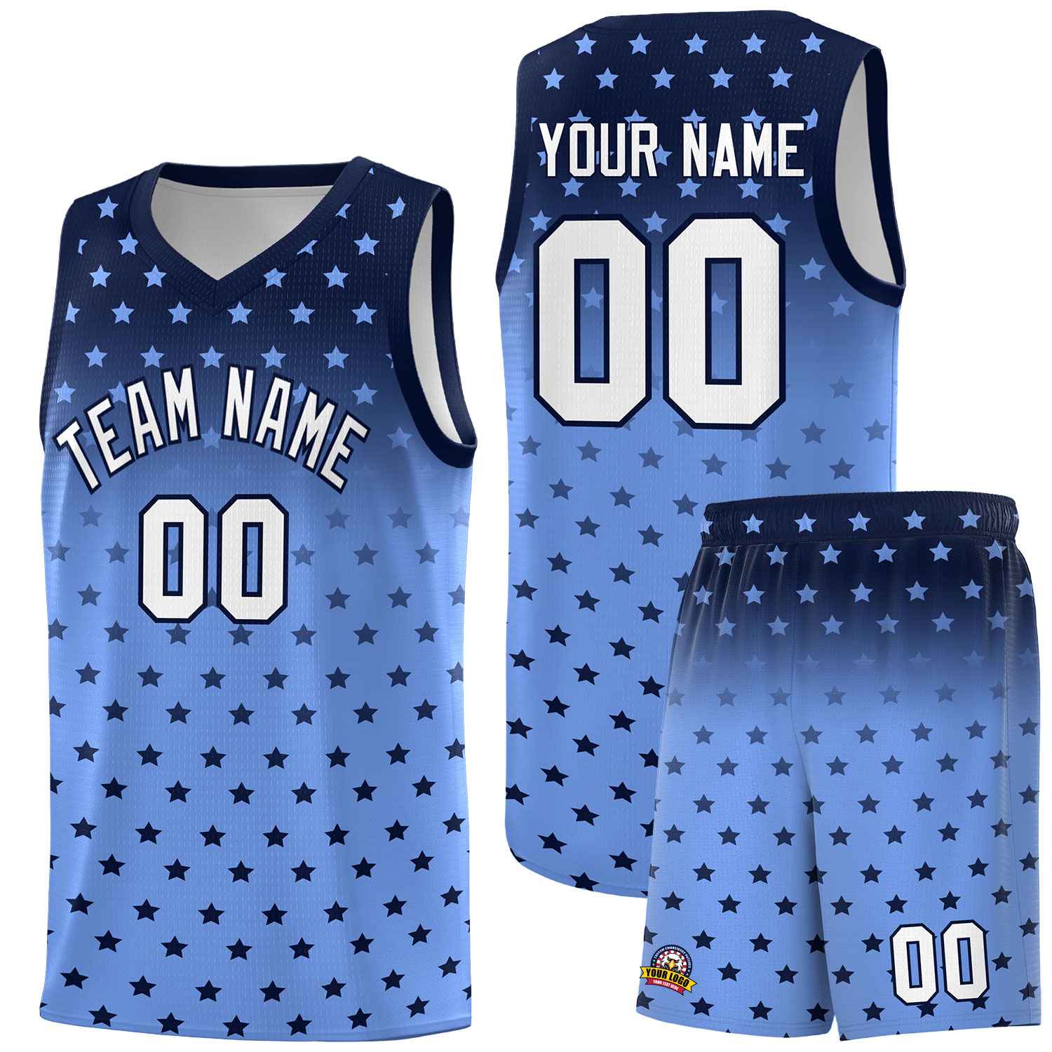 Custom Navy Light Blue Gradient Start Pattern Basketball Jersey Sets