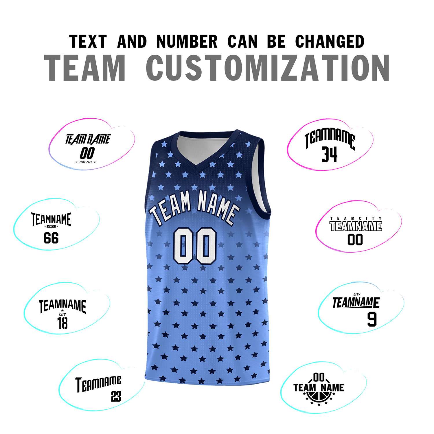 Custom Navy Light Blue Gradient Start Pattern Basketball Jersey Sets