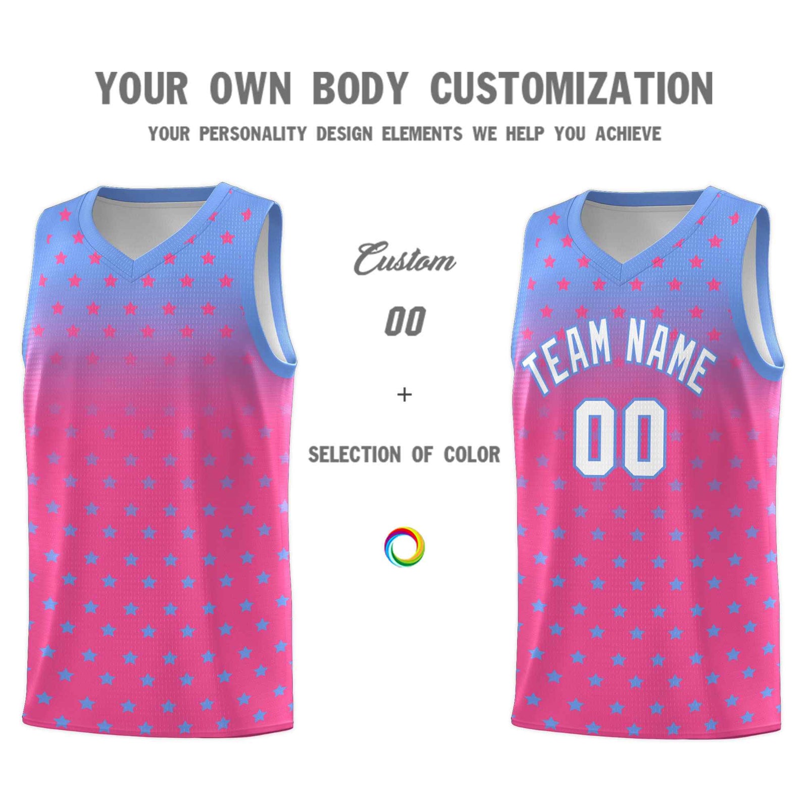 Custom Light Blue Pink Gradient Start Pattern Basketball Jersey Sets