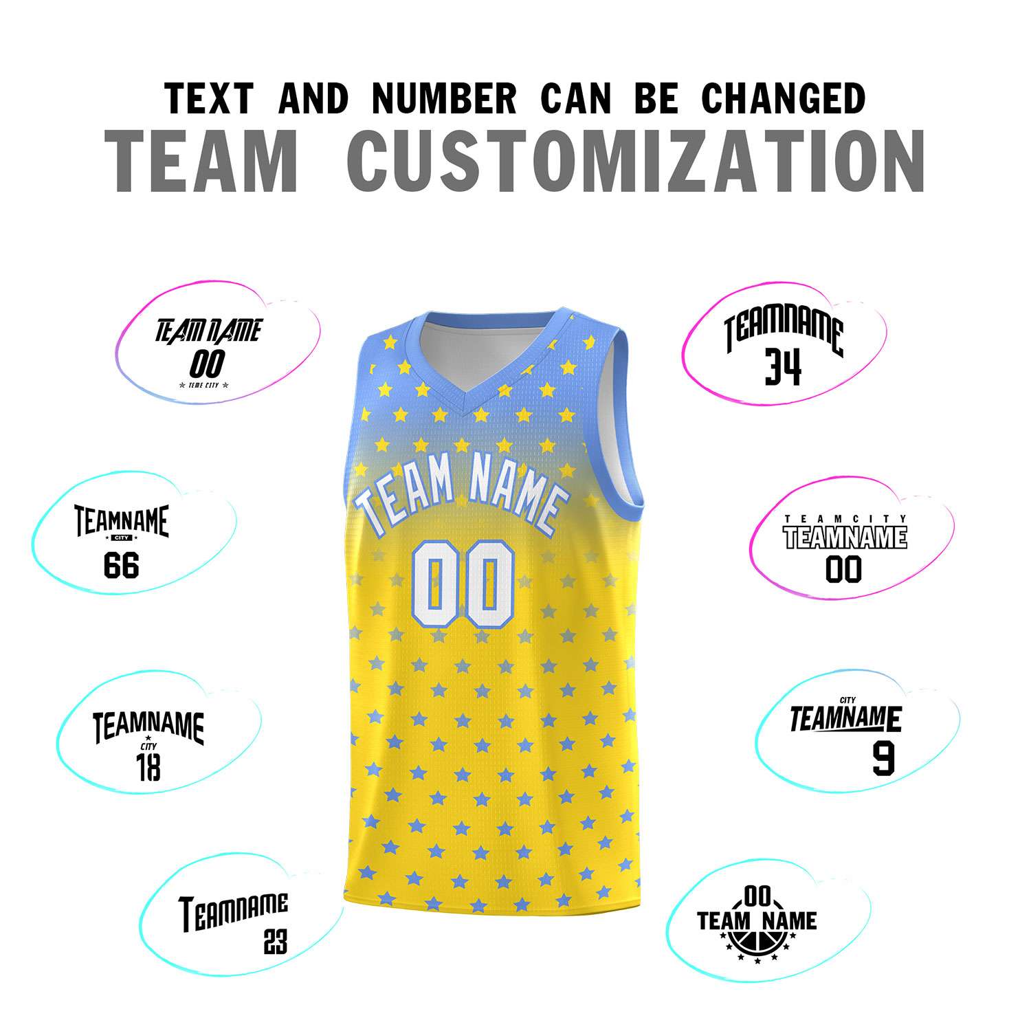 Custom Light Blue Gold Gradient Start Pattern Basketball Jersey Sets