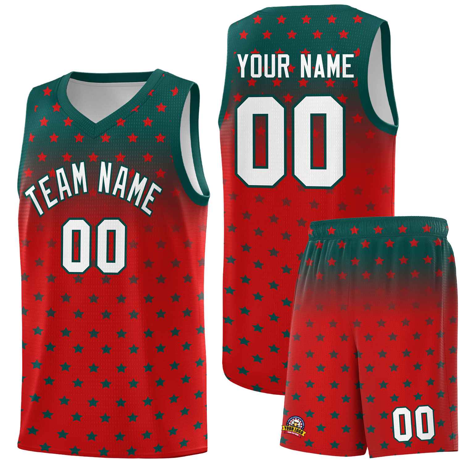 Custom Midnight Green Red Gradient Start Pattern Basketball Jersey Sets