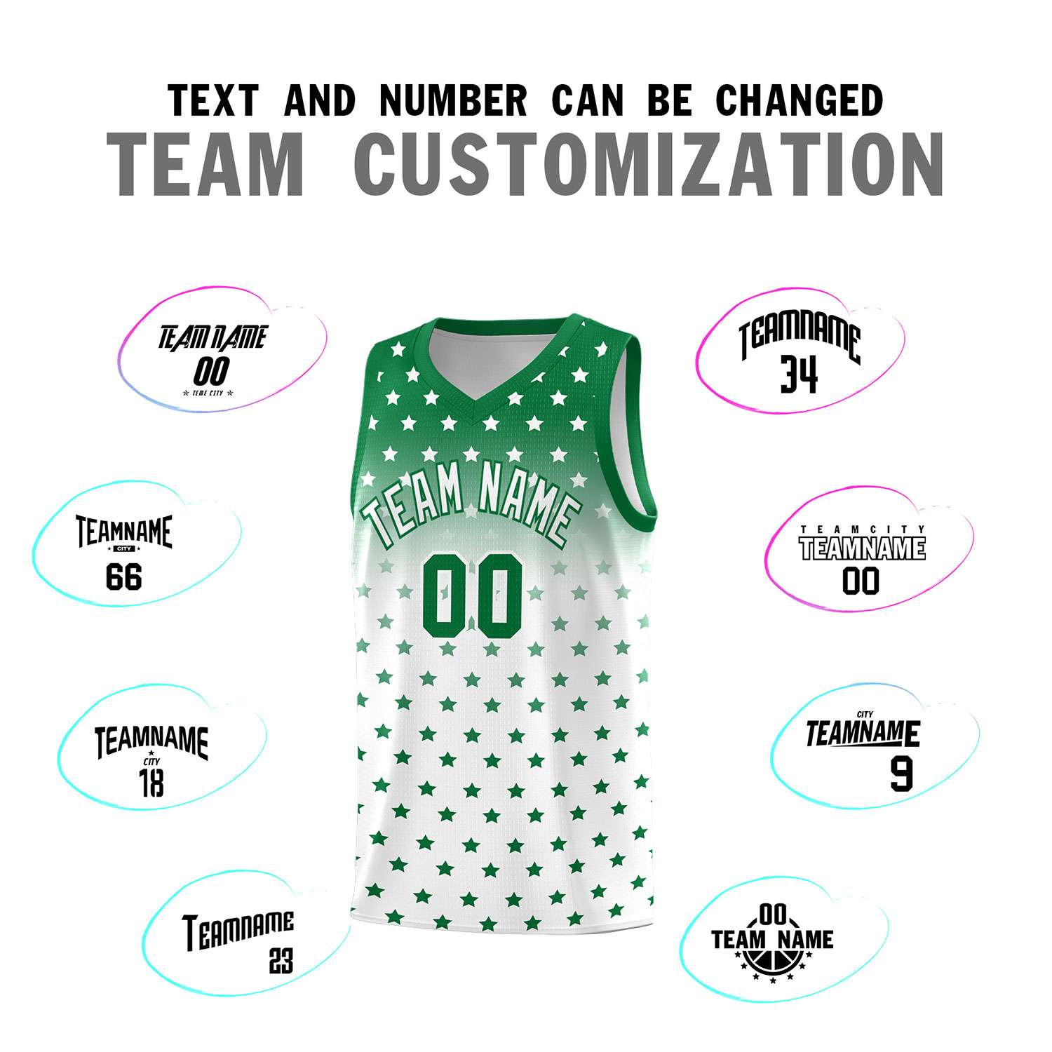 Custom Kelly Green White Gradient Start Pattern Basketball Jersey Sets