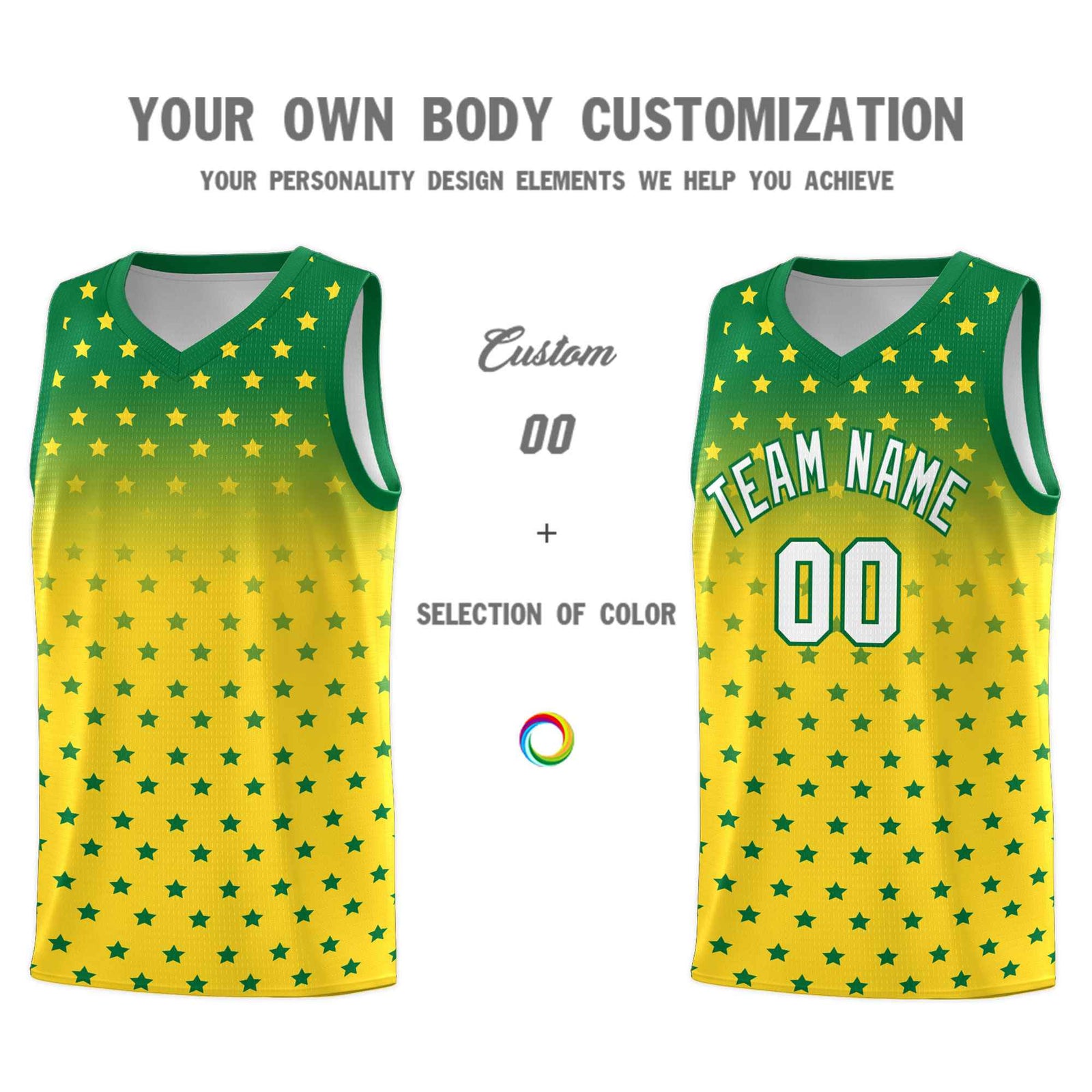 Custom Kelly Green Gold Gradient Start Pattern Basketball Jersey Sets