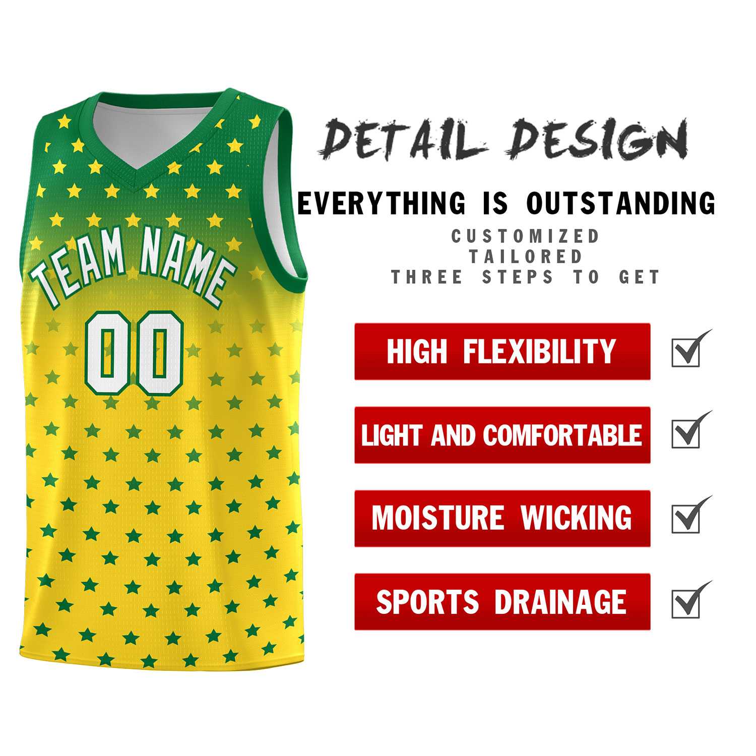 Custom Kelly Green Gold Gradient Start Pattern Basketball Jersey Sets
