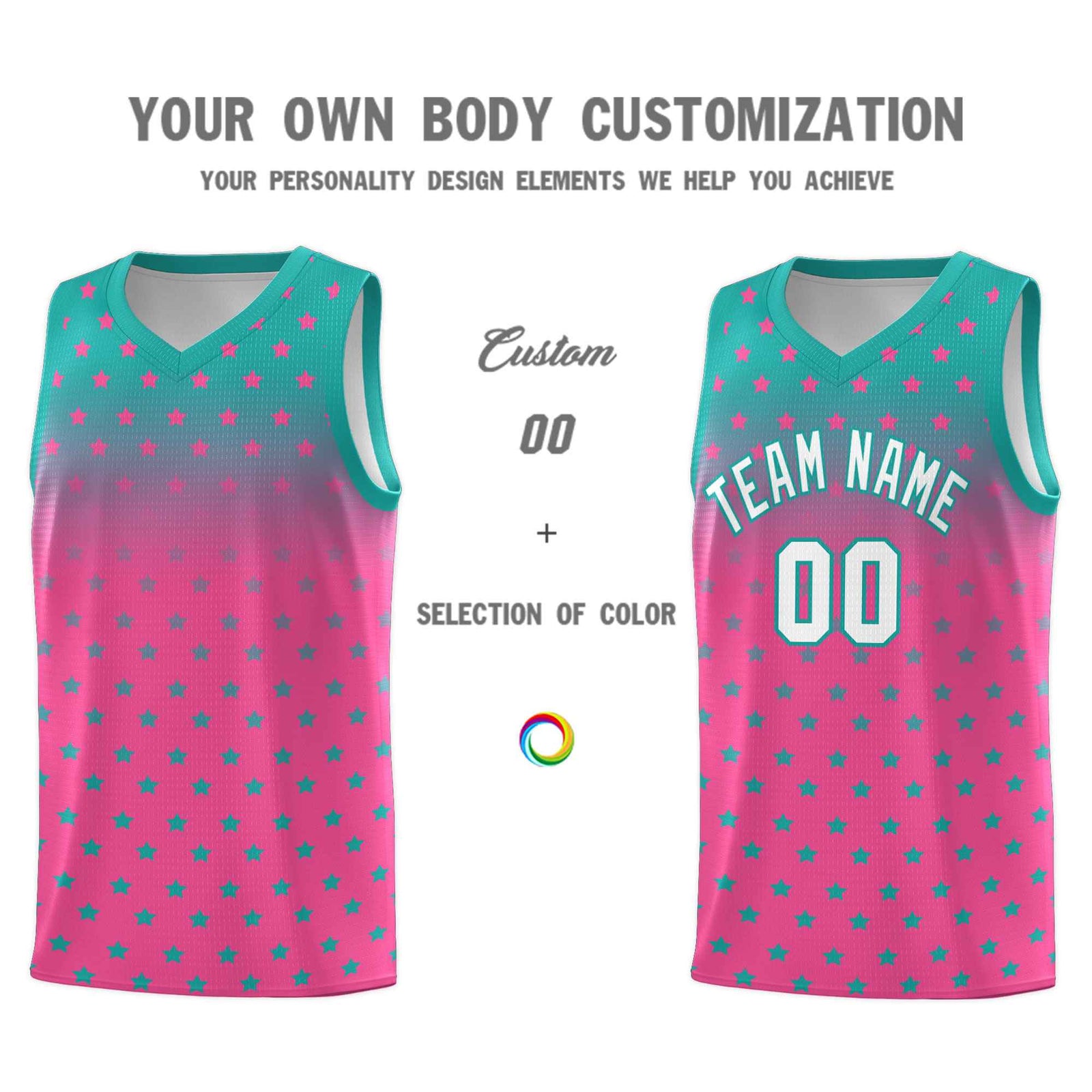 Custom Aqua Pink Gradient Start Pattern Basketball Jersey Sets