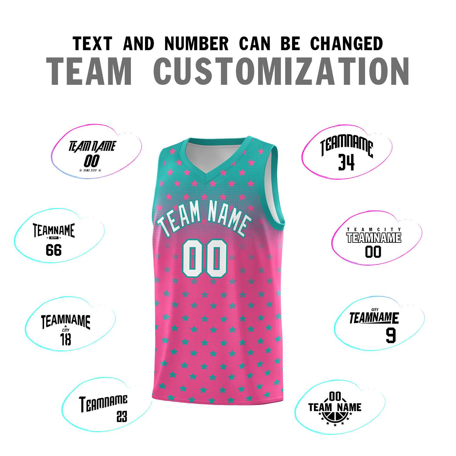 Custom Aqua Pink Gradient Start Pattern Basketball Jersey Sets