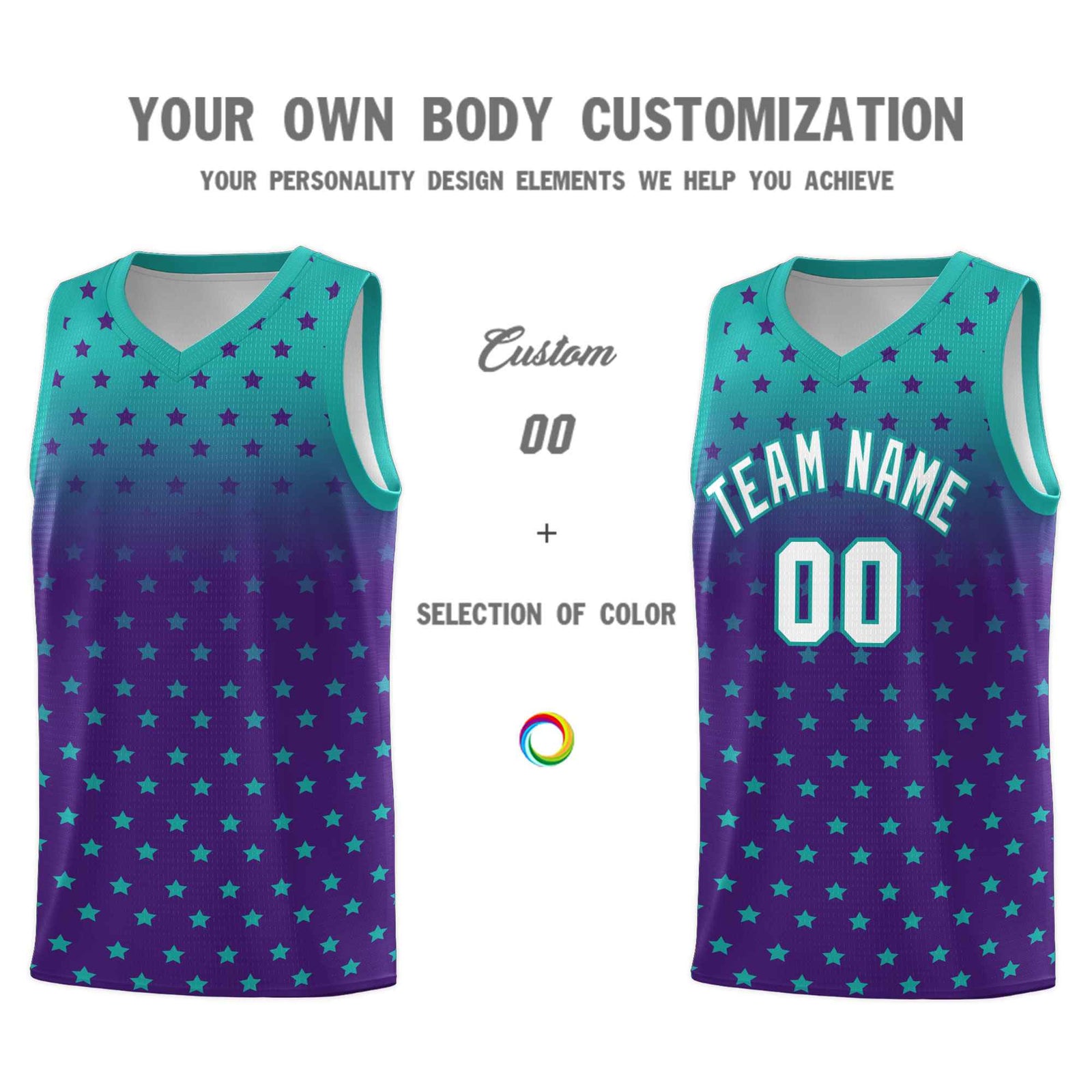 Custom Aqua Purple Gradient Start Pattern Basketball Jersey Sets